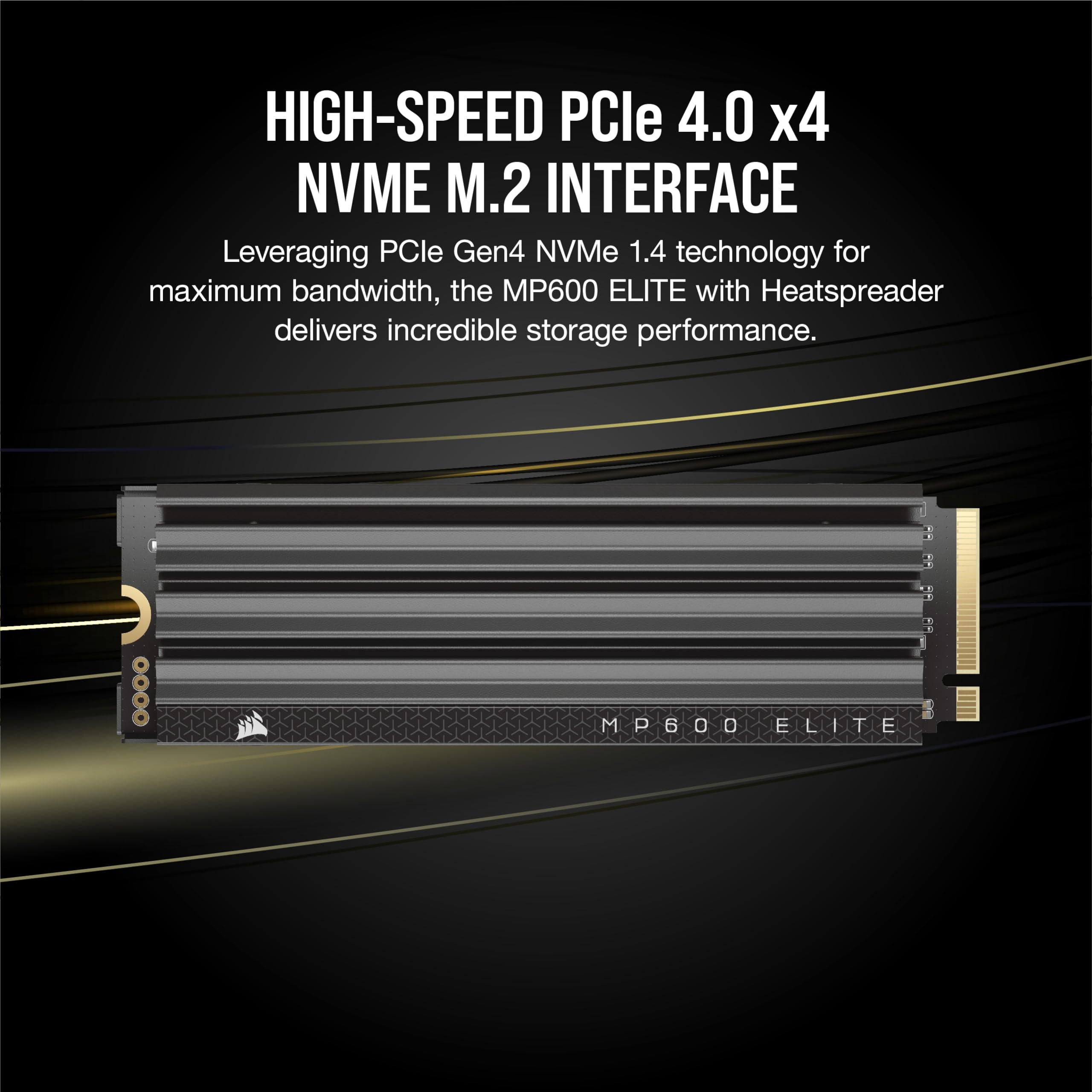 Corsair MP600 Elite SSD NVMe M.2 PCIe Gen4 x4 de 4 TB con Disipador Térmico Incluido – M.2 2280 – Lectura Secuencial de hasta 7.000 MB/s – NAND 3D TLC de Alta Densidad – Negro