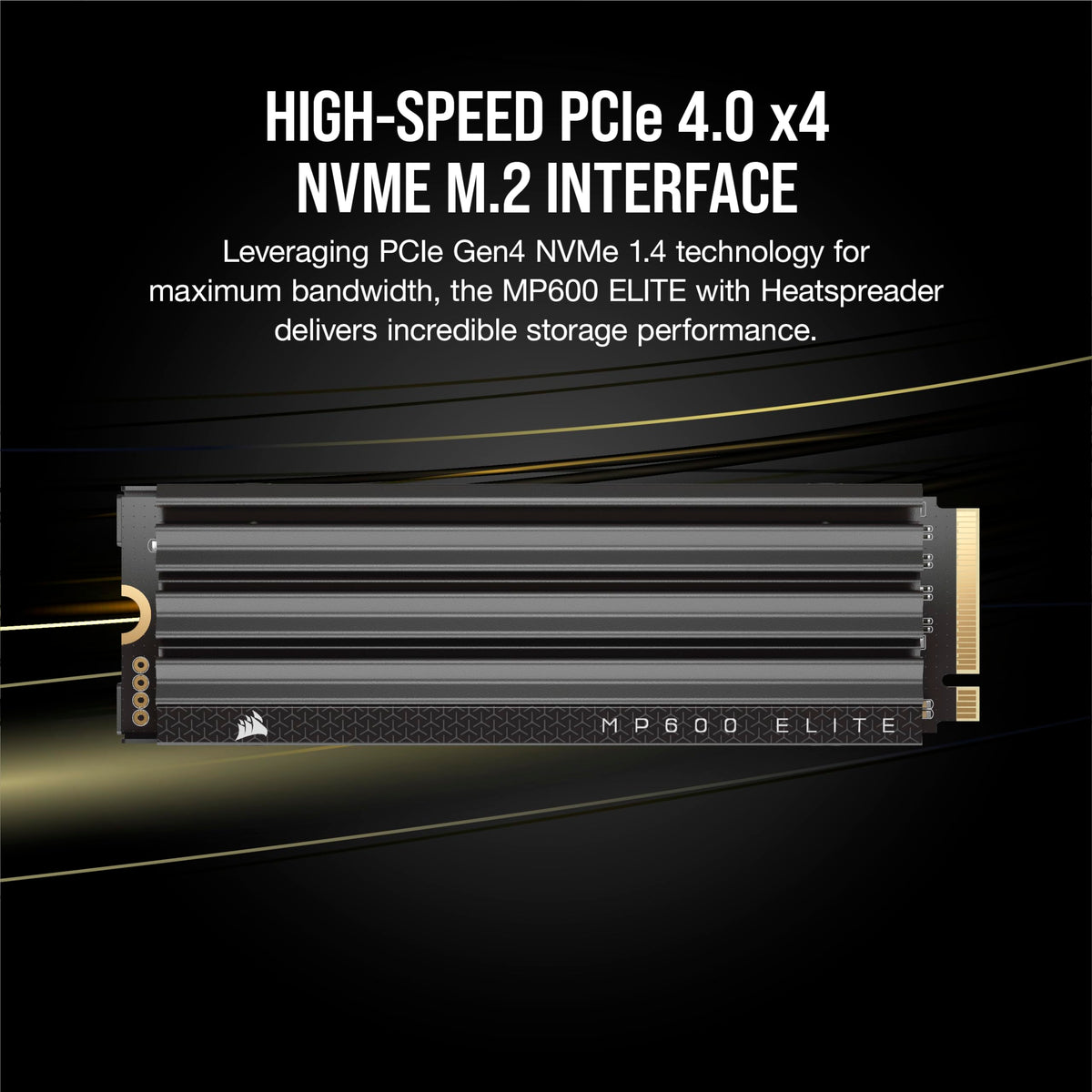 Corsair MP600 Elite SSD NVMe M.2 PCIe Gen4 x4 de 4 TB con Disipador Térmico Incluido – M.2 2280 – Lectura Secuencial de hasta 7.000 MB/s – NAND 3D TLC de Alta Densidad – Negro