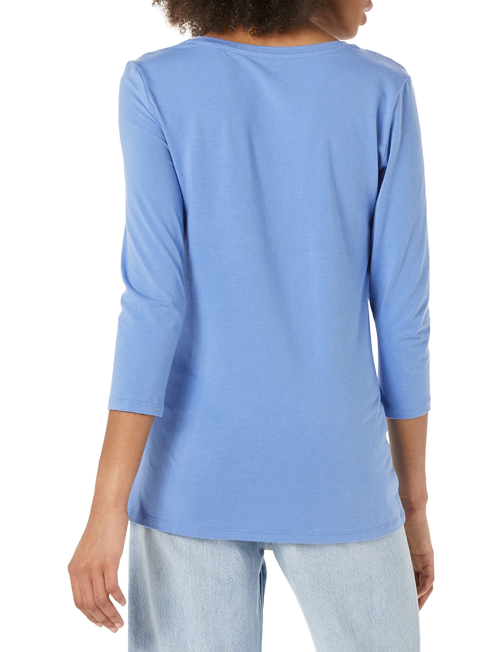 Amazon Essentials Playera de Manga 3/4 con Cuello en V para Mujer (Disponible en Tallas Grandes), Azul, L