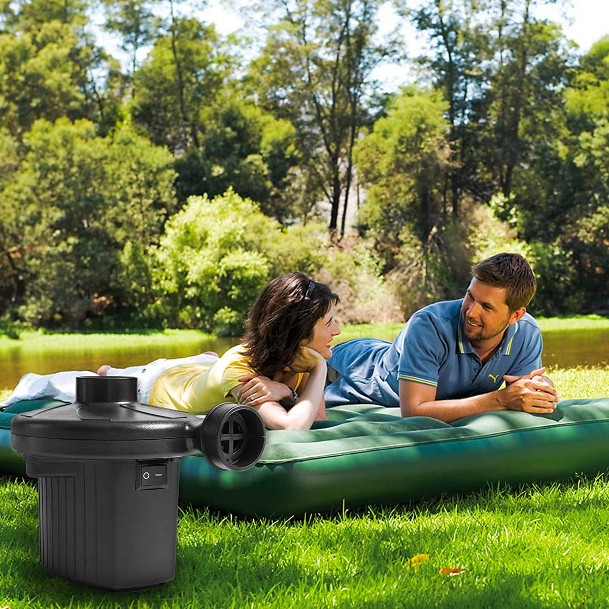 TBONEEY Bomba de Aire Eléctrico, Inflador Eléctrica Incluyendo 3 en 1 Deflación Automática y Bombeo Rápido adaptadores de Boquilla para Bolsas al Vacío, Colchón Hinchable, Juguetes Hinchable