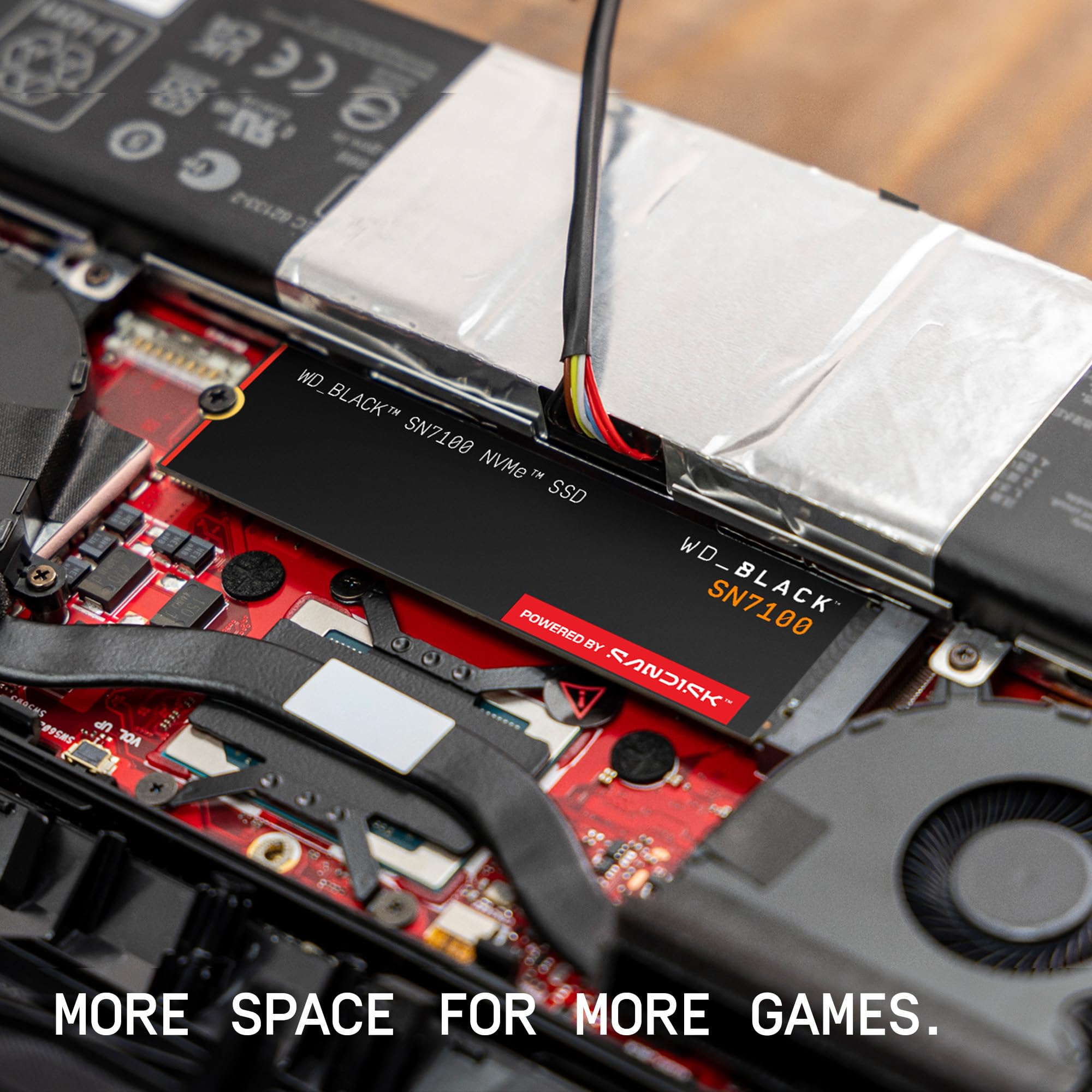 WD_Black SN7100 2TB NVMe SSD, M.2 2280, Velocidades hasta 7250 MB/s, Next Gen TLC 3D NAND, WD_Black Dashboard, hasta 1,200TBW, para Ordenadores y Consolas portátiles. WDS200T4X0E
