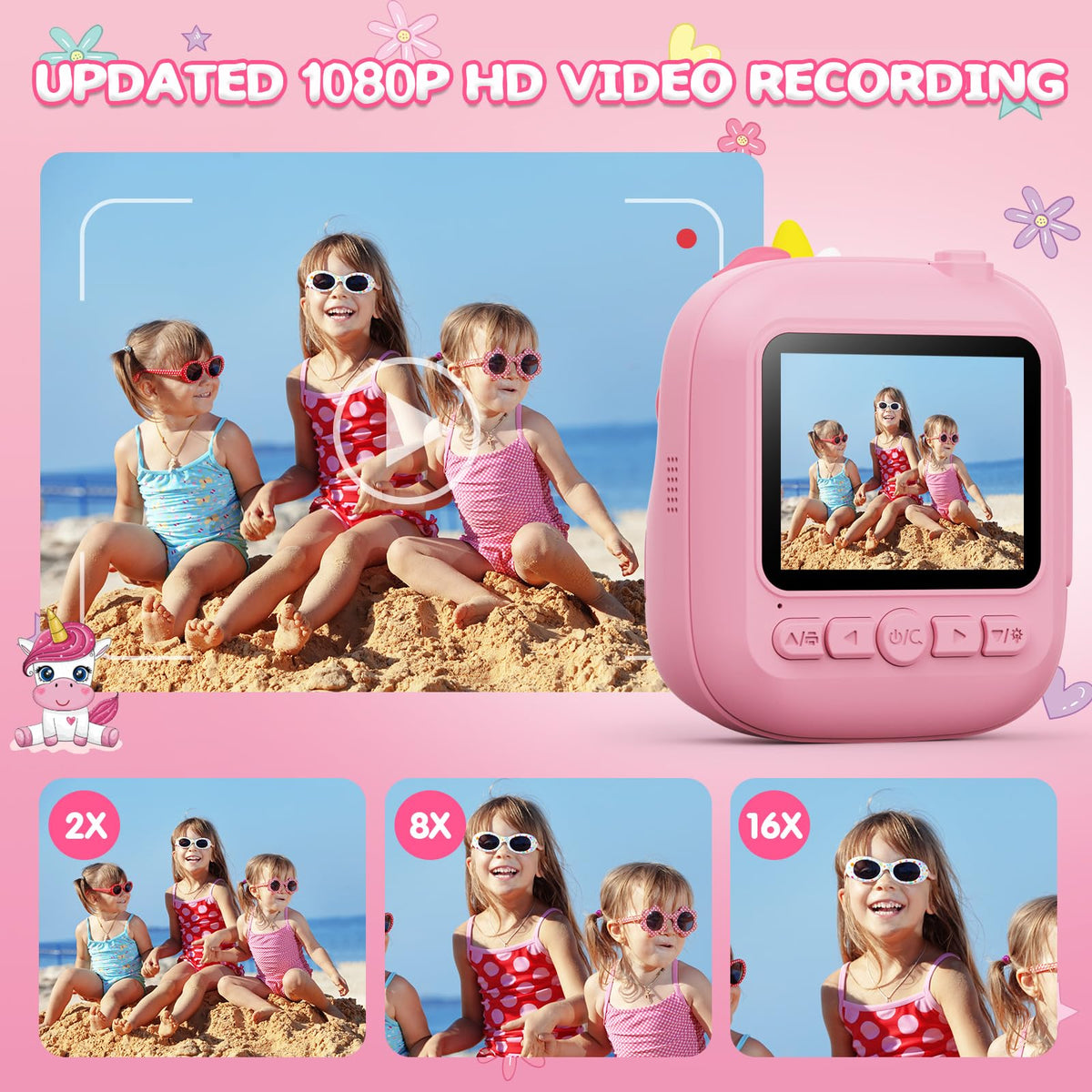 CAMCLID Camara Fotos Infantil Instantanea, 2,4 ’‘ HD 1080P Cámara Fotos Infantil con Tarjeta SD de 32G y Papel Fotográfico de Impresión, Regalos de Navidad para Niños y Niñas de 3 a 12 años (Rosa)