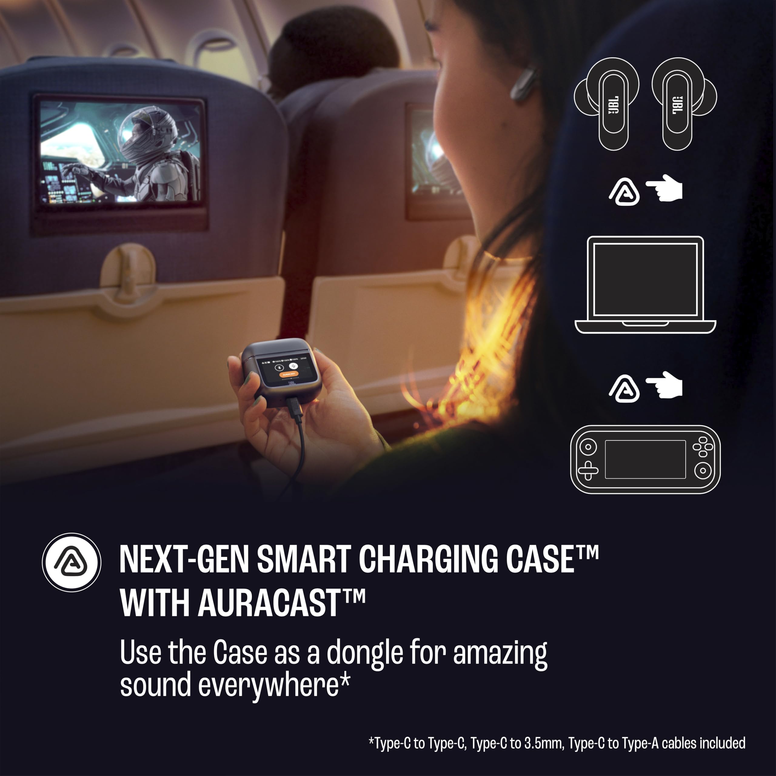 JBL Tour Pro 3 Audífonos Inalámbricos Cancelación de Ruido, Bluetooth, Smart Charging Case, Reproducción 44 Horas, Resistencia al Agua IP55 - Negro.