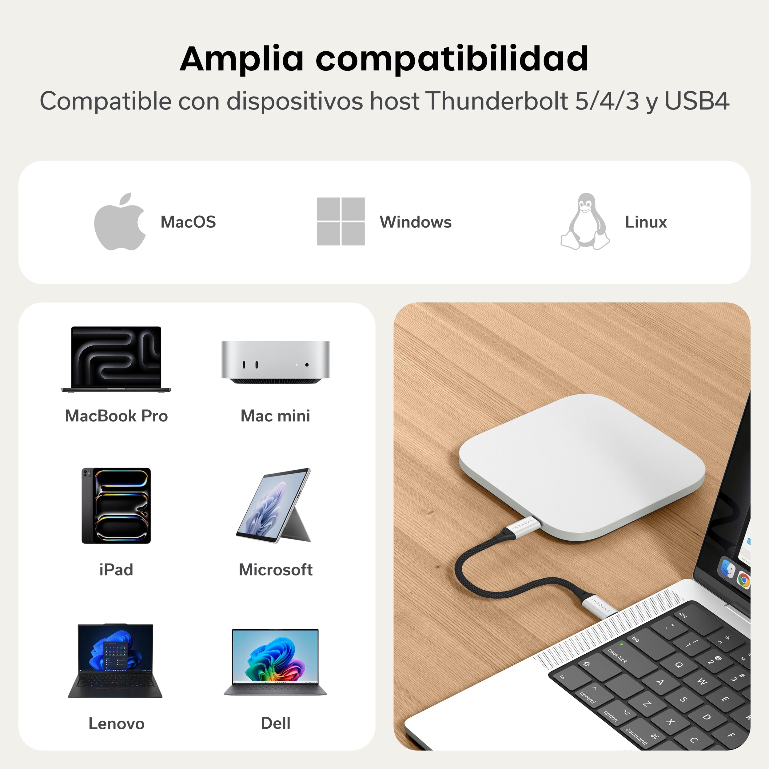 SATECHI Carcasa SSD NVMe USB4 para Mac Mini M4, Carcasa SSD NVMe M.2 con hasta 40 Gbps, hasta 8 TB, para tamaños de 2280/2260/2242/2230 mm, Compatible con Thunderbolt 5/4, USB4 (SSD no Incluido)