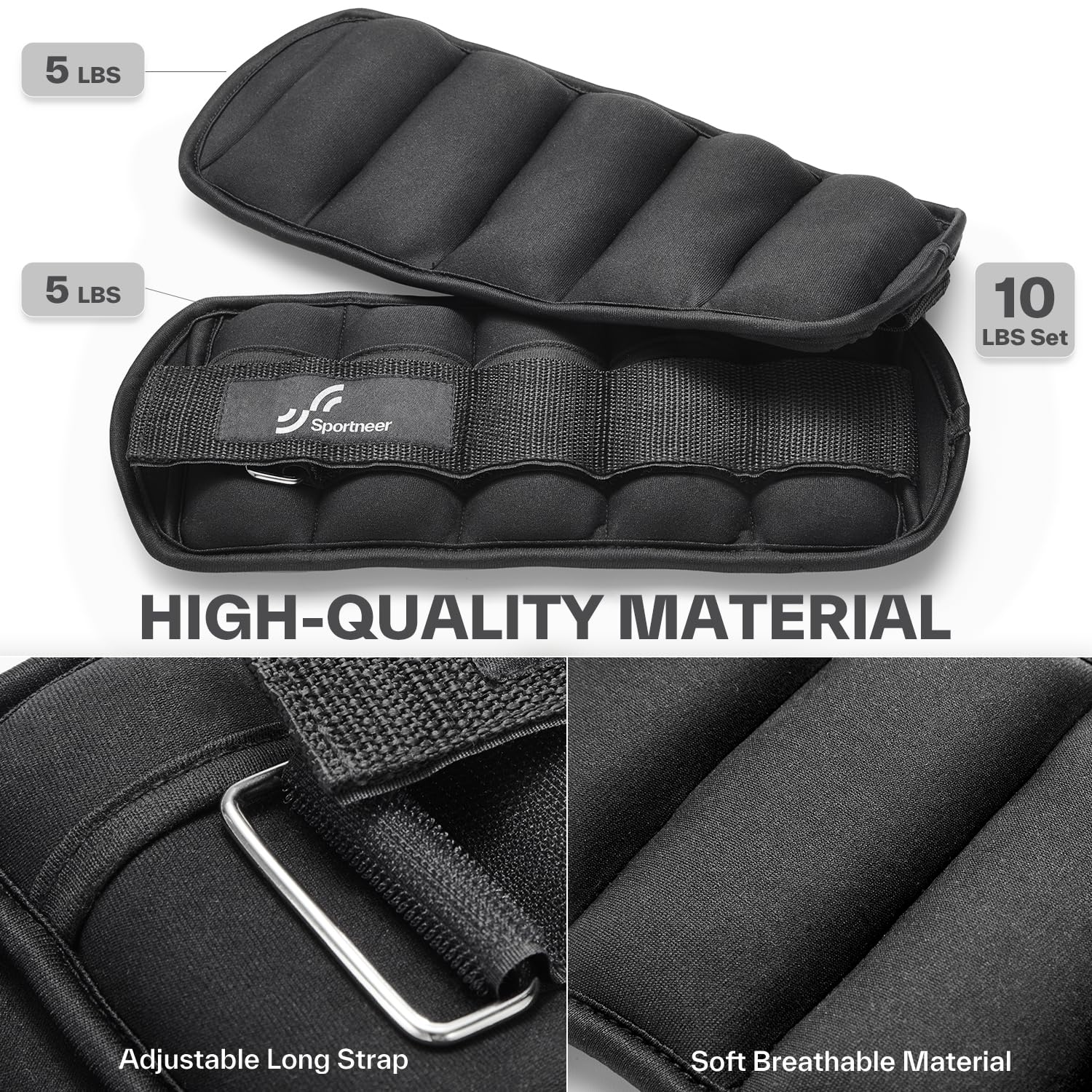Sportneer Pesas ajustables para tobillos 1 Par (2-10 libras)-Negro