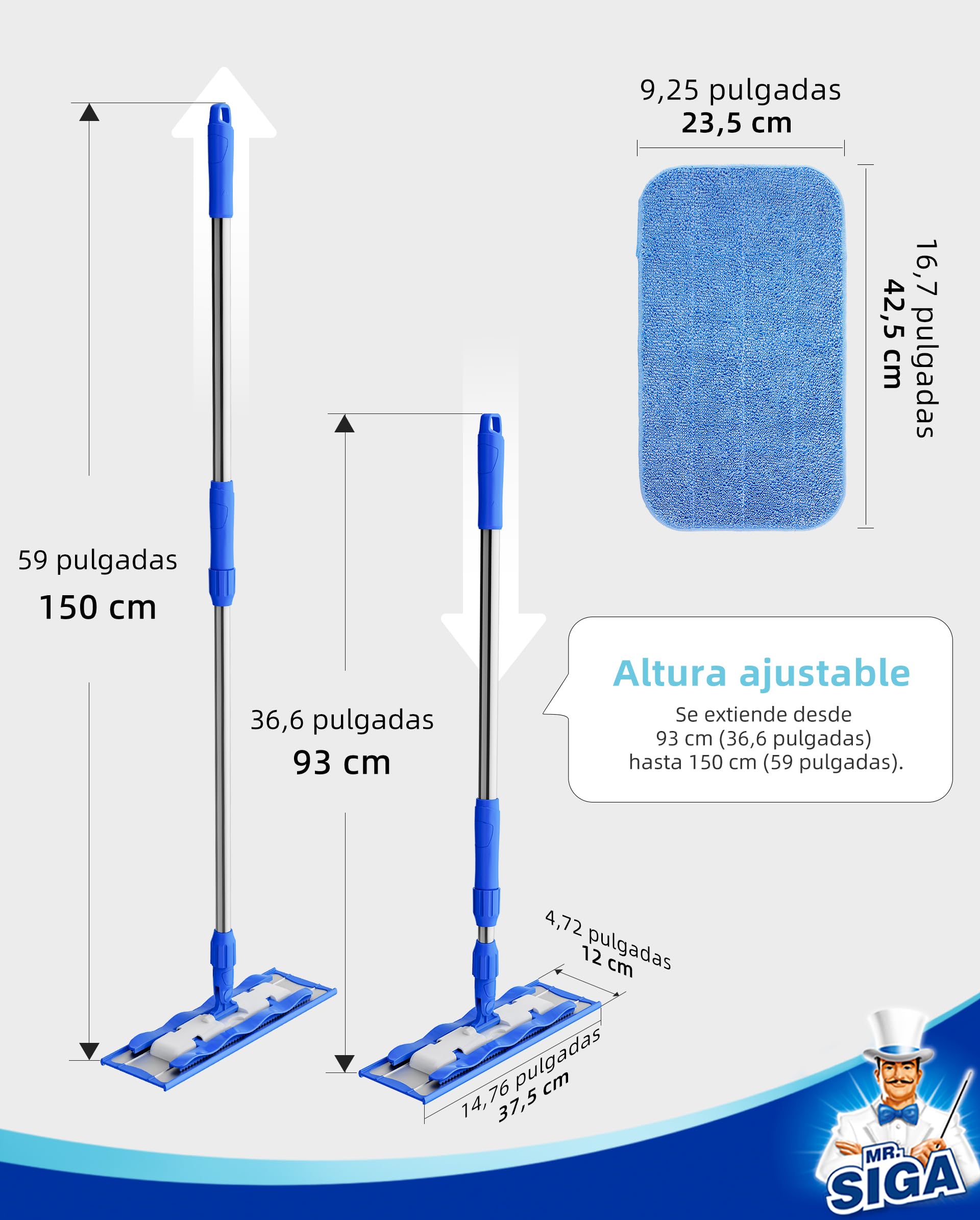 MR.SIGA Fregona Microfibra Profesional para Suelos Madera y Laminados
