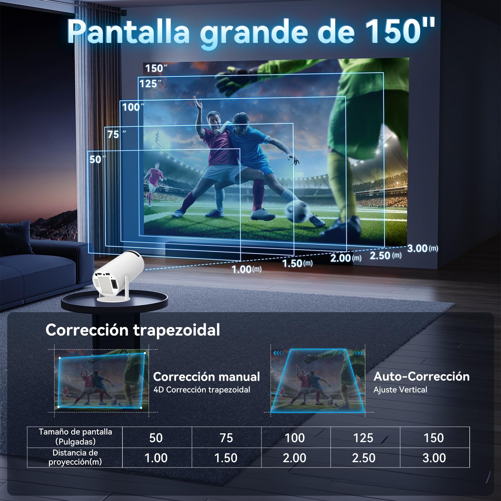 【Android 14.0】KACOTA Mini Proyector 4K Portátil 2026, 250ANSI/10000 Lúmenes