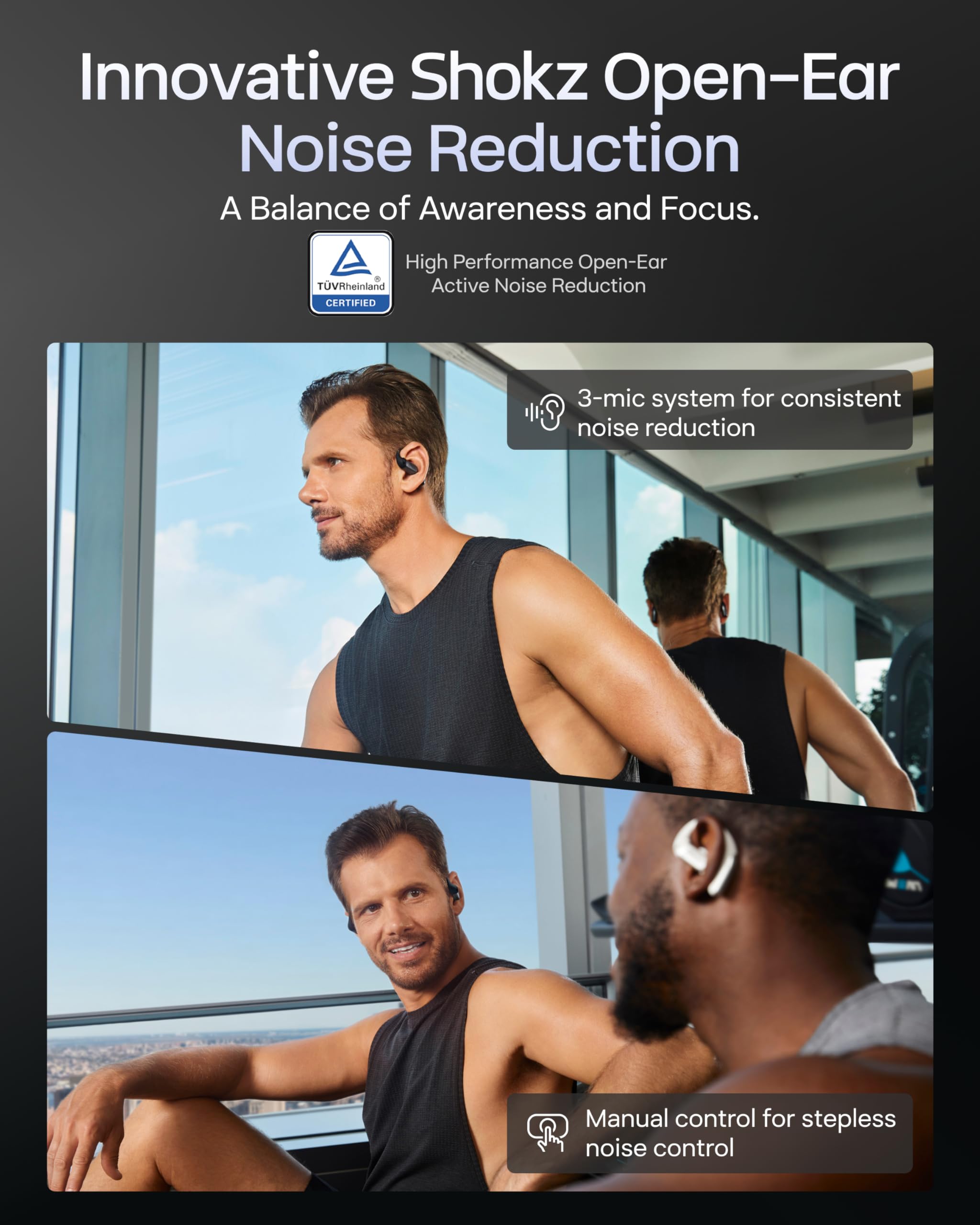 SHOKZ New OpenFit Pro Open-Ear Headphones, Dolby Atmos Comfortable Earbuds 50H Playtime, IP55 Water-Resistant, Exquisite Microphone Noise Reduction, USB-C Fast Charging, Wireless Charging, Black