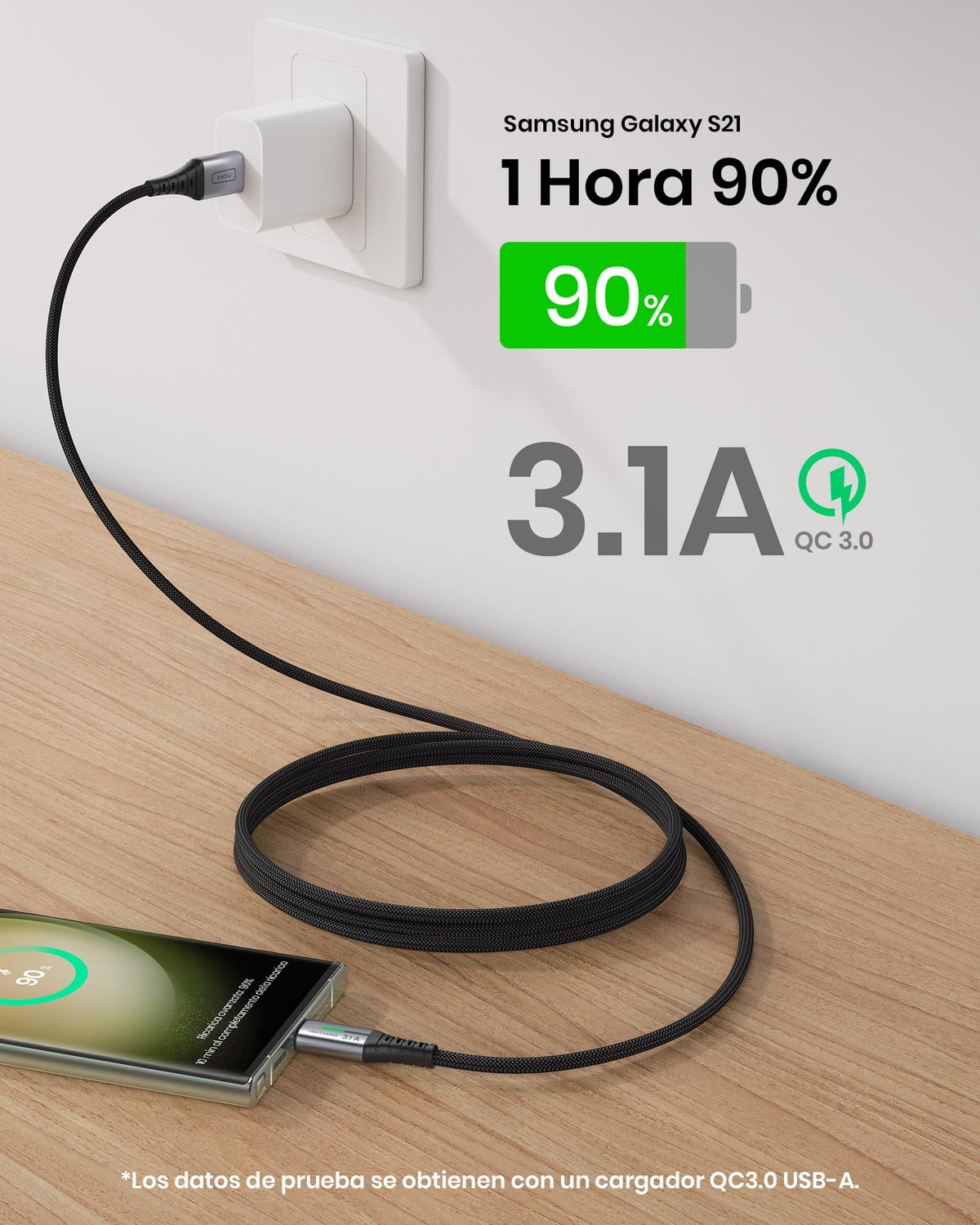 INIU Cable USB C, Cable Tipo C Carga Rápida [2m/3.1A], Nylon QC 3.0 Cable USB-C a USB A para iPhone 16 15 Samsung S23 S22 S21 S20 S10 Note 20 Xiaomi Note 11 Huawei P30 Google Pixel 7 Pro Switch PS5