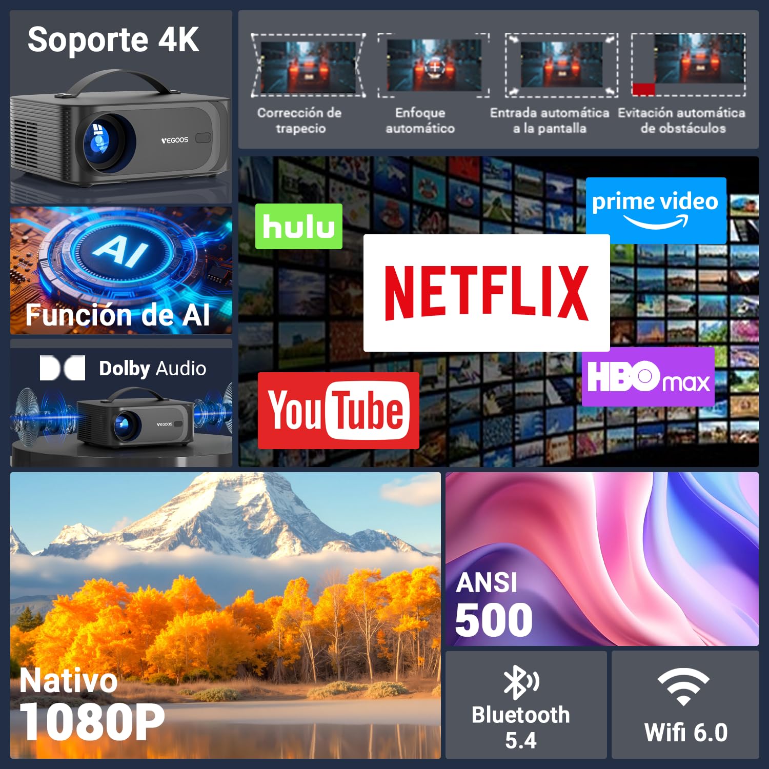 [Licencia Netflix] Mini Proyector Portatil Inteligente 4K con Sistema Linux