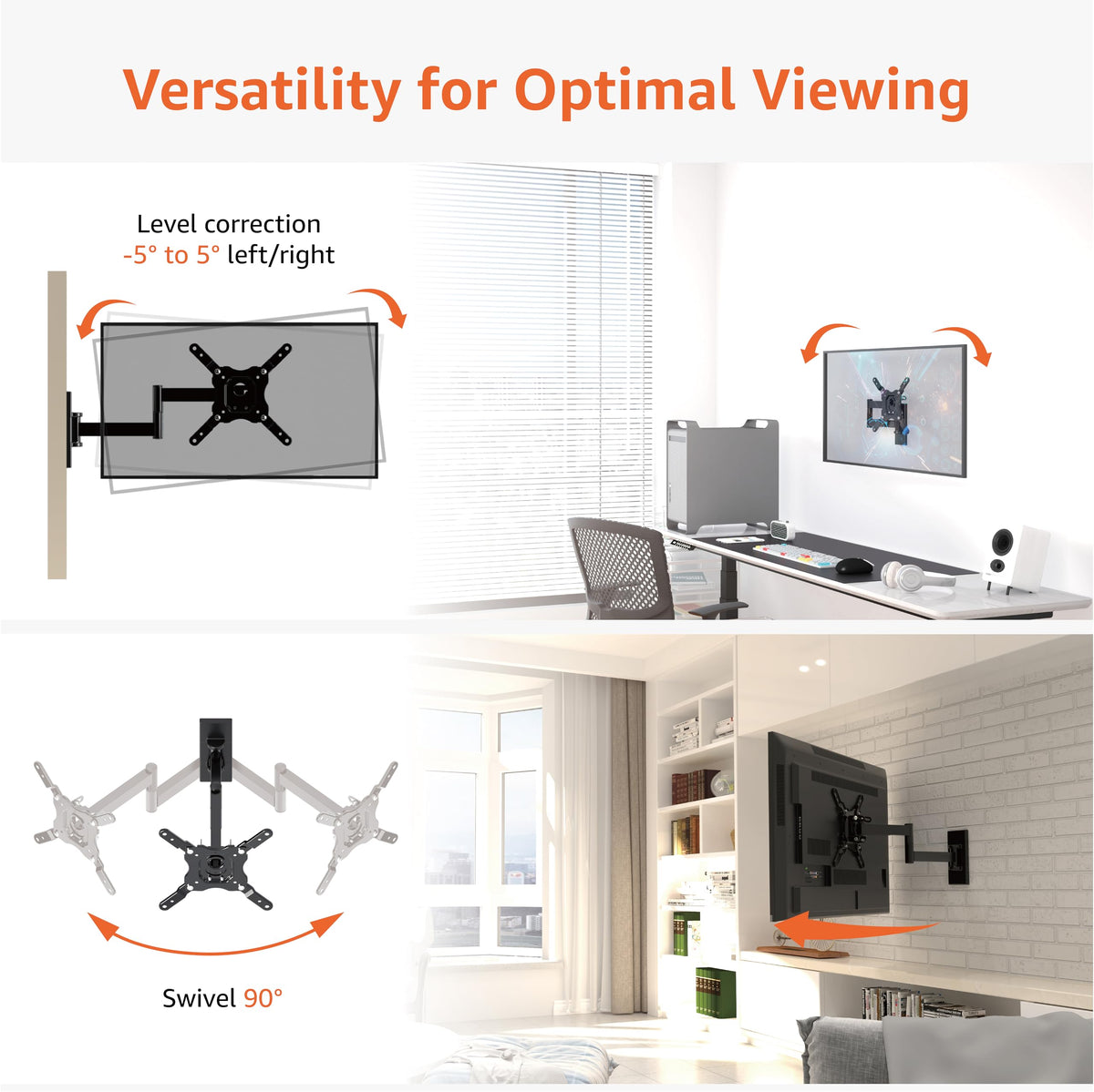 Amazon Basics Full Motion TV Wall Mount Fits 12-Inch to 40-Inch TVs and VESA 200x200