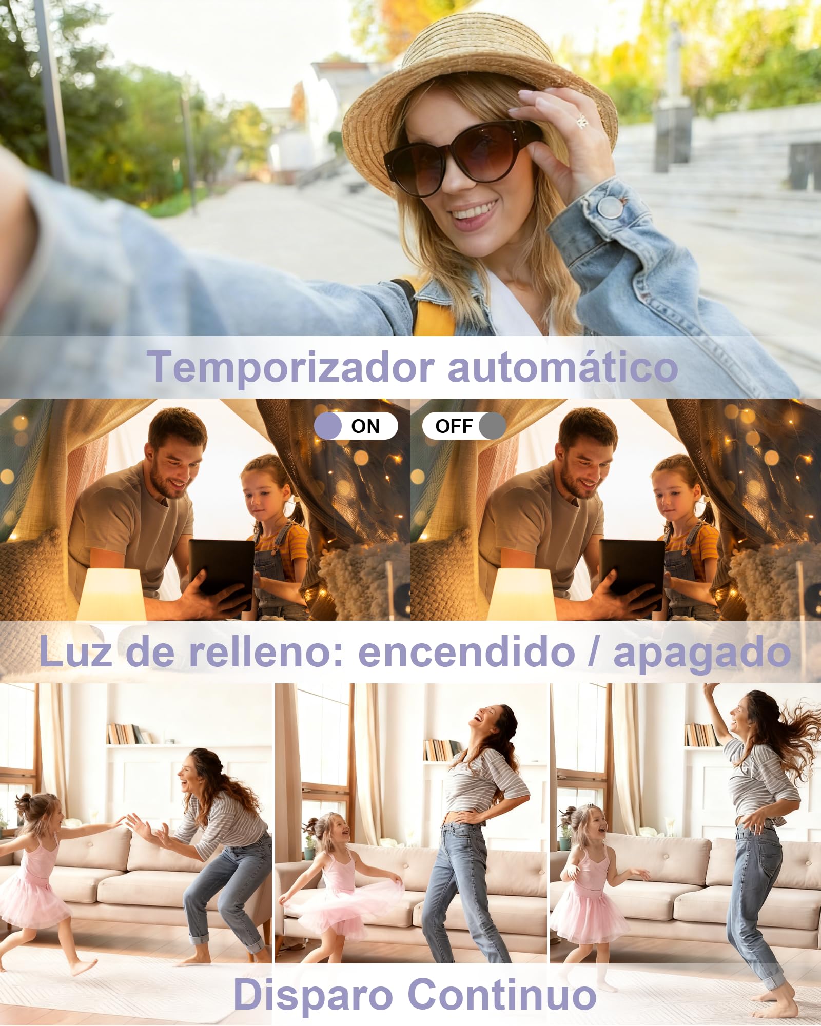 HeiLuon Camara Digital FHD 1080P Vlogging con Zoom 16X, Pantalla IPS de 2.4", Trípode, Tarjeta 32GB y Lector, Anti-Shake, Autoenfoque, Camara Fotografica para Niños y Adolescentes (Color Púrpura)