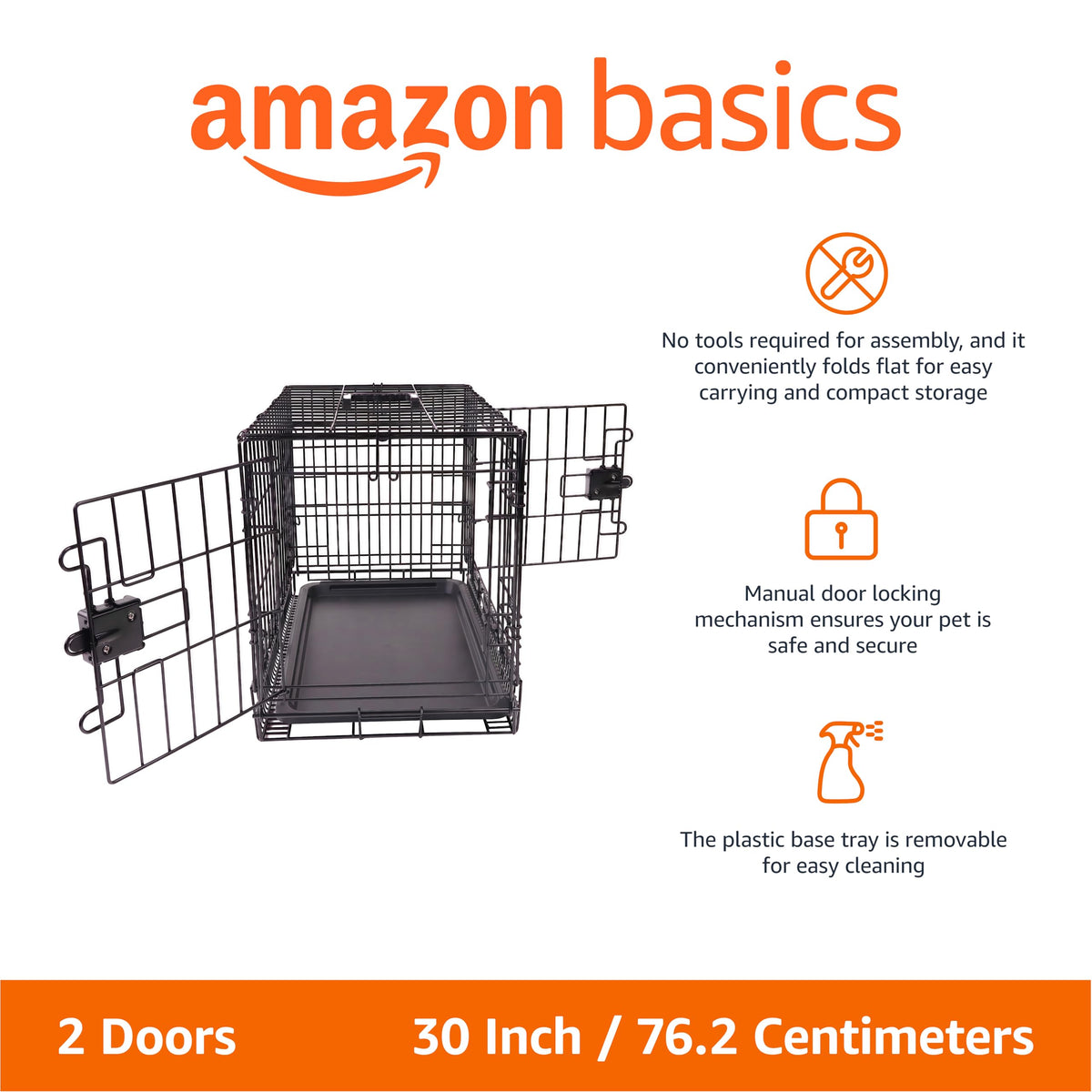 Amazon Basics - Caja plegable de alambre de metal para perro con bandeja, puerta doble, 30 pulgadas