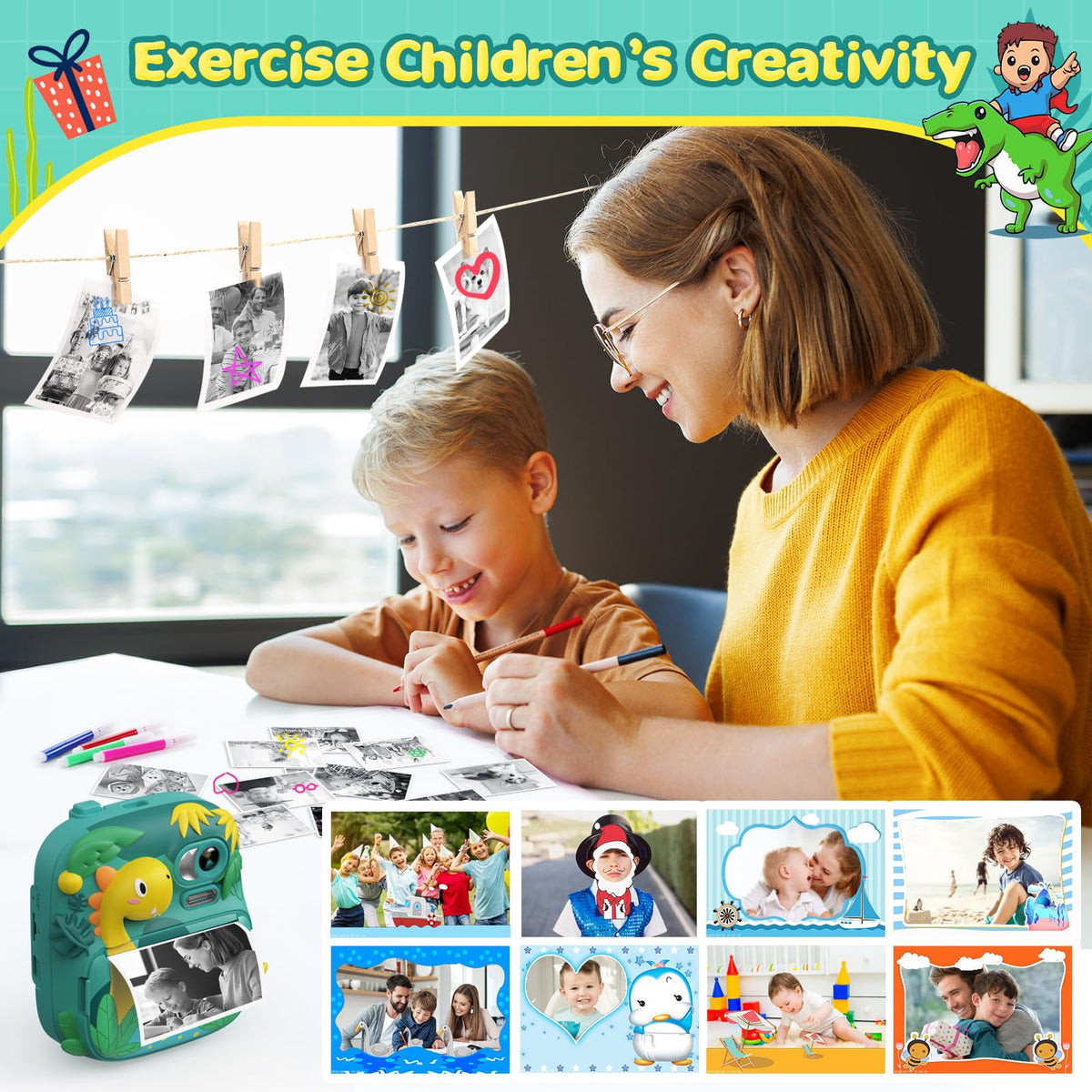 CAMCLID Camara Fotos Infantil Instantanea, 2,4 Pulgada Cámara Instantánea para Niños con Tarjeta de 32GB, Regalo para Niños de 3 a 12 Años(Verde)
