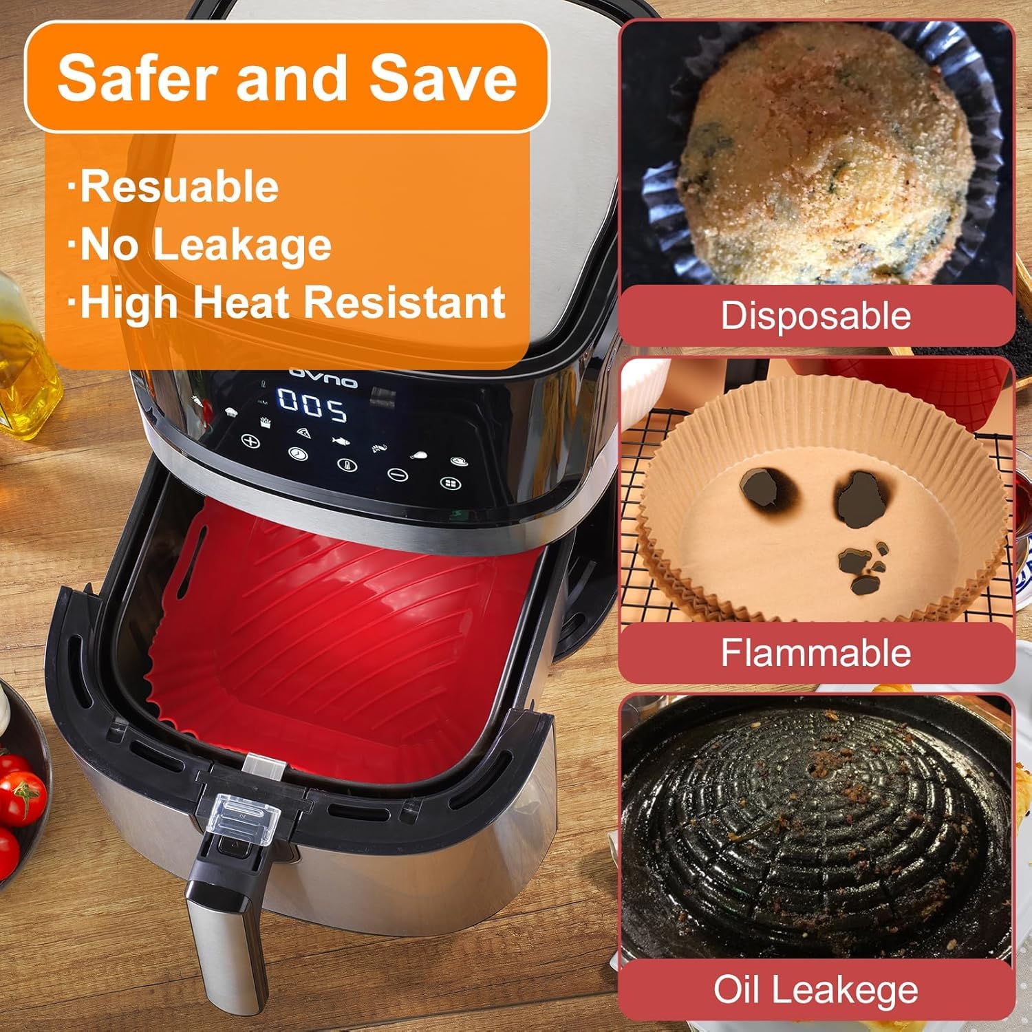 ZENSUKYE Air Fryer Silicona 9Pcs Kit, Silicona para Freidora de Aire, Accesorios Freidora de Aire, Bandeja para Hornear Reutilizable, para Cocina, Microondas, Baking, Horno