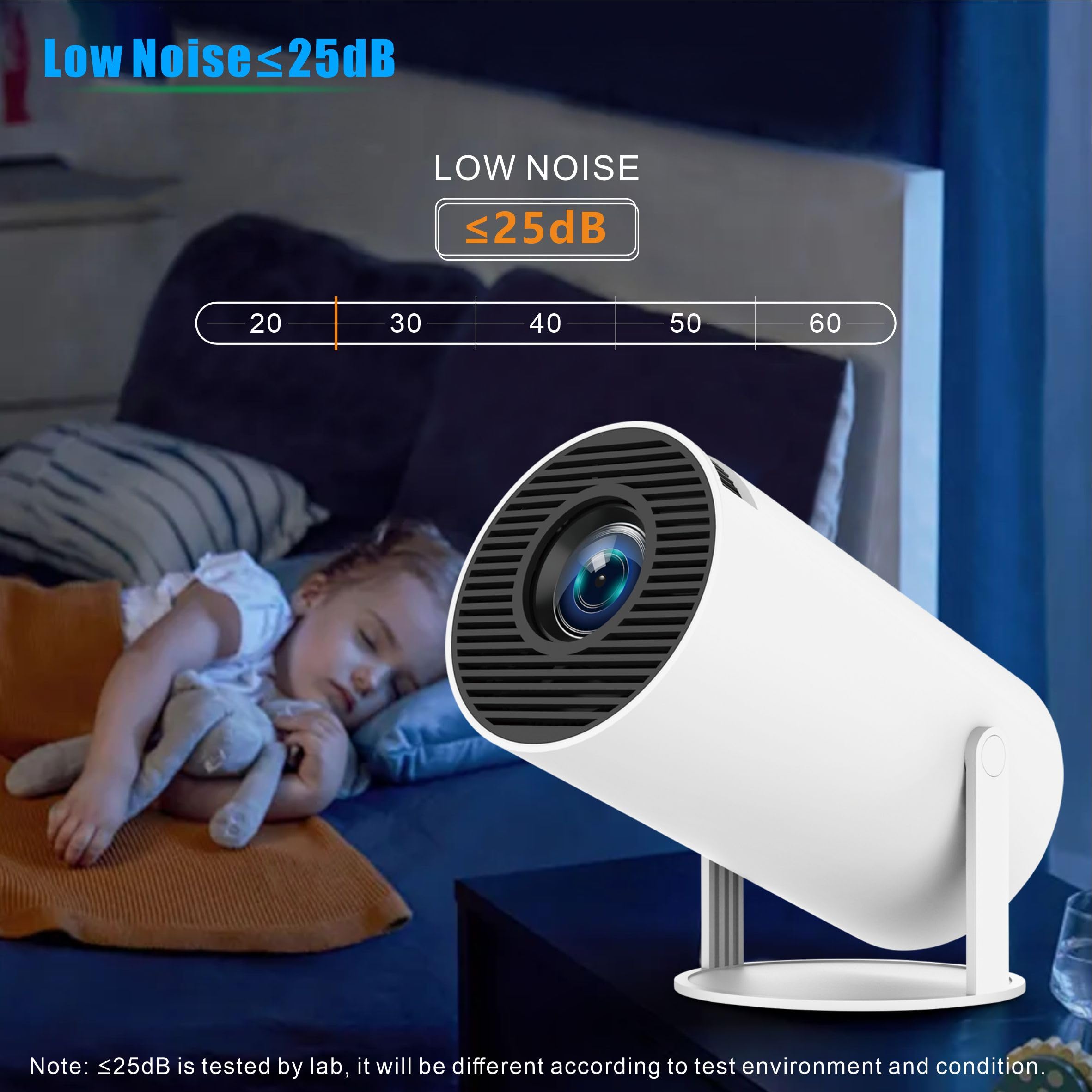 KUNEM Mini Proyector Portátil 4K, 250 ANSI, 10000 Lúmenes, WiFi 6 con Bluetooth 5.2, Proyectores de 270 Grados Flip, Android 13 Sistema Incorporado, Compatible con HDMI/iOS/Phone/PC/PS.