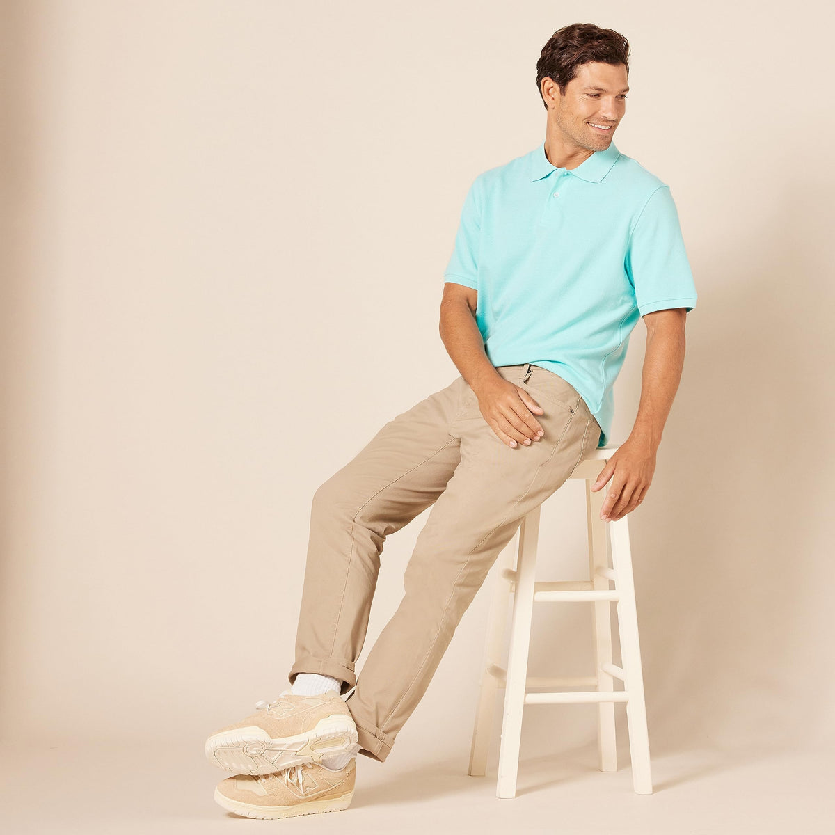 Amazon Essentials - Polo de piqué de algodón para hombre de ajuste regular (disponible en tallas grandes y altas), color azul aguamarina, talla M