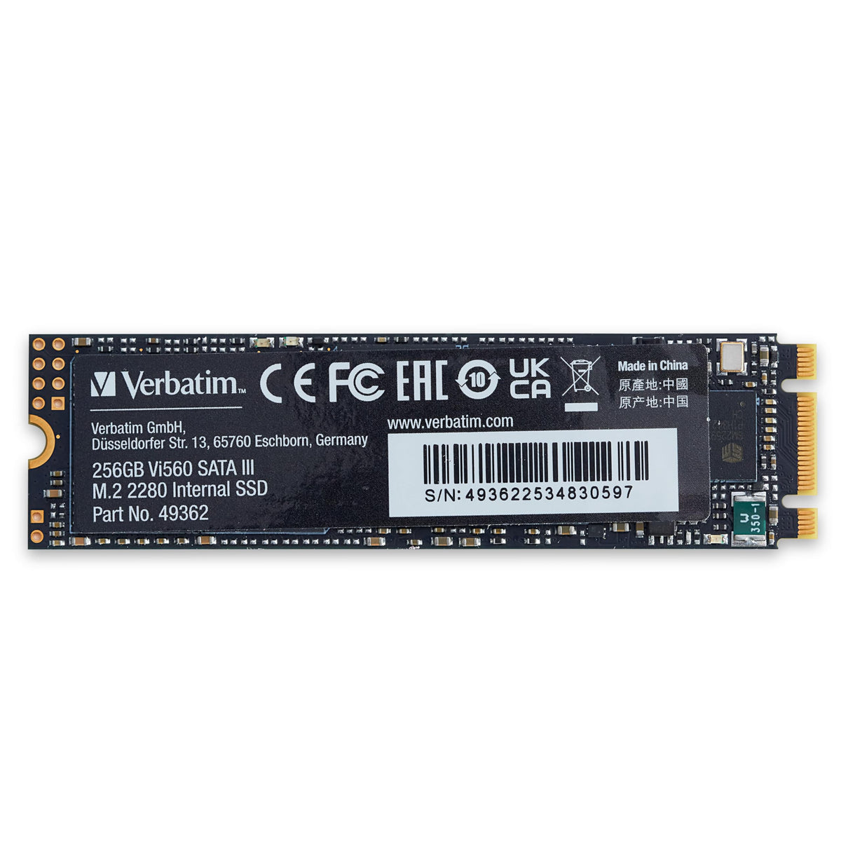 Verbatim Vi560 S3 - Unidad SSD Interna de 256 GB de Almacenamiento de Datos, Unidad de Estado sólido con SATA III M.2 2280 y tecnología NAND 3D, Color Negro, Ideal para portátiles y ultrabook