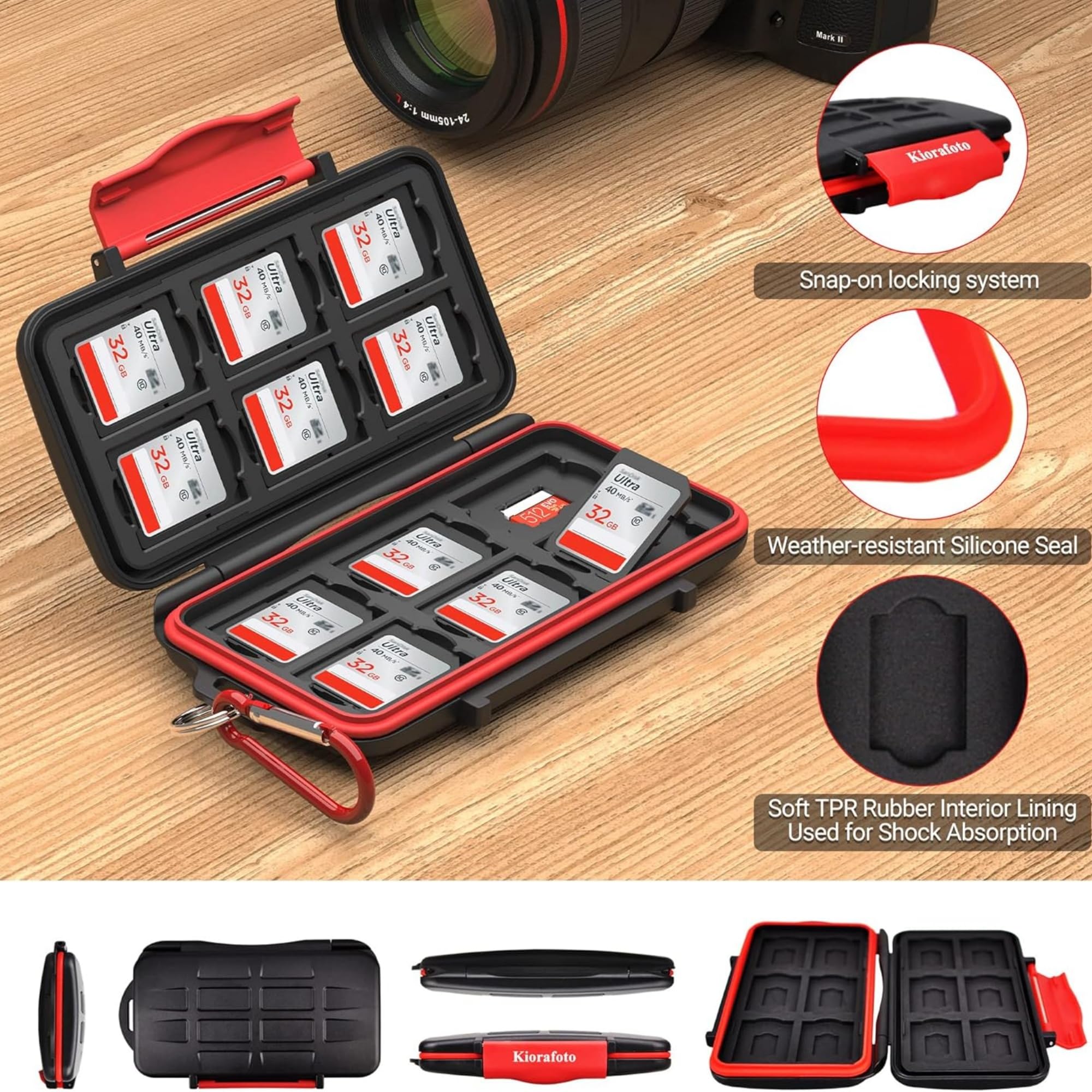 IPX5 Impermeable 24Ranuras Memoria Tarjeta Estuche para MicroSD/SD Tarjetas