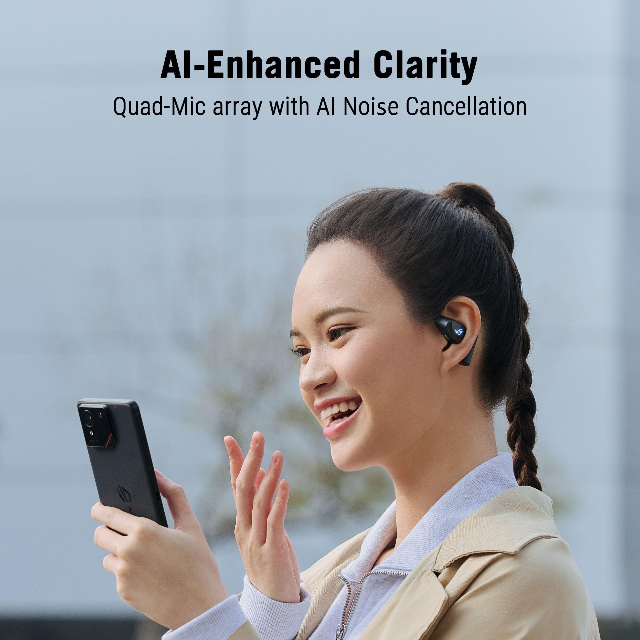 ASUS ROG Cetra - Auriculares Abiertos inalámbricos Abiertos – Modo Dual (BT/2,4 GHz), micrófono con cancelación de Ruido de IA cuádruple, Baja latencia, Tiempo de reproducción de 16 Horas, IPX5