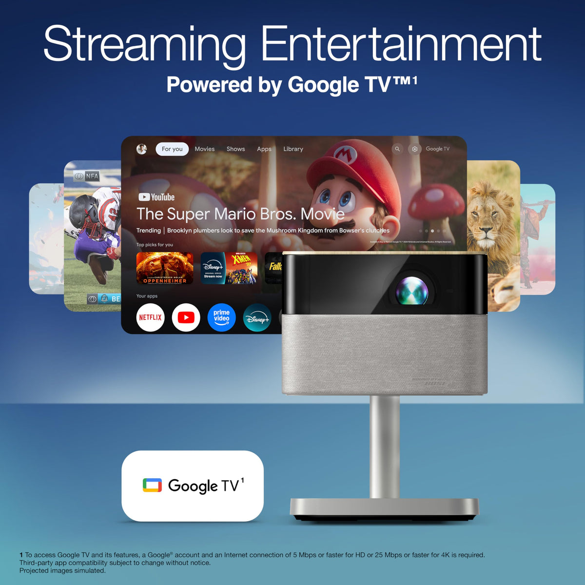 Proyector Epson Lifestudio™ Flex Plus EF72 Roble 4K Pro-UHD con Sonido Bose, App Epson Projection Studio, Soporte Ajustable, Google TV Integrado y tecnología Triple Core Engine