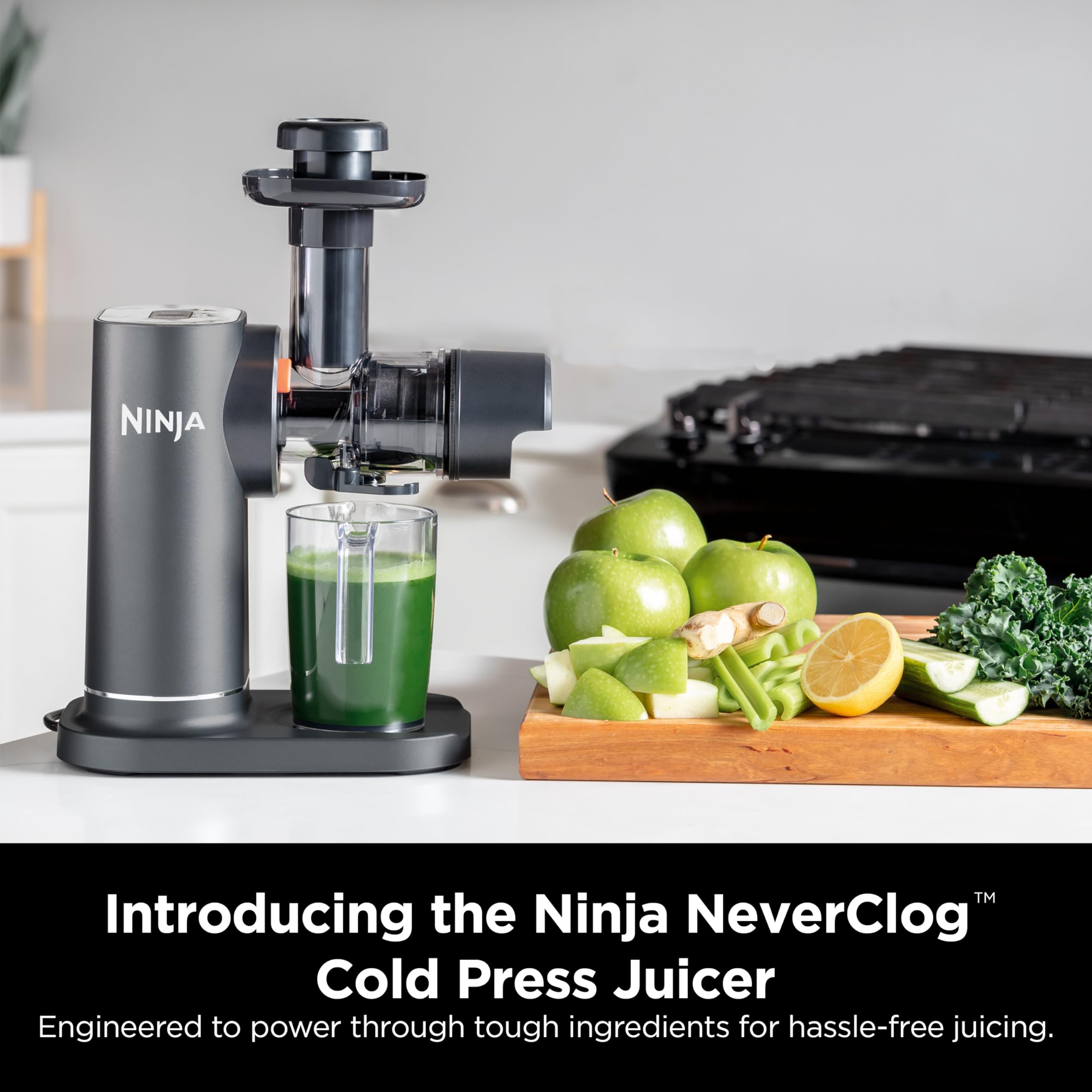 Ninja, Extractor de Jugos Prensado en Frio, Tecnologia Neverclog y Antigoteo, 2 Filtros, 2 Programas, Jarra y Contenedor de Pulpa (Reacondicionado)