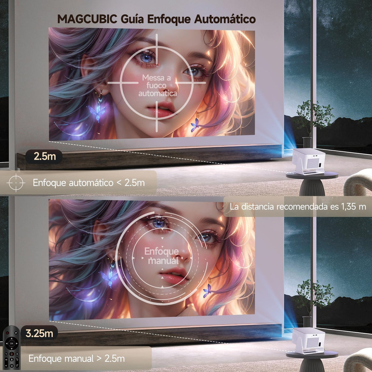 [App Integrada] Mini Proyector 4K & 8K Soporte 1080P Nativo, Proyector Portátil con Android 14 WiFi 6 BT 5.4, 600ANSI, Enfoque Automático, 6D Corrección Automática de Trapecio, Rotación 180°, HY350MAX