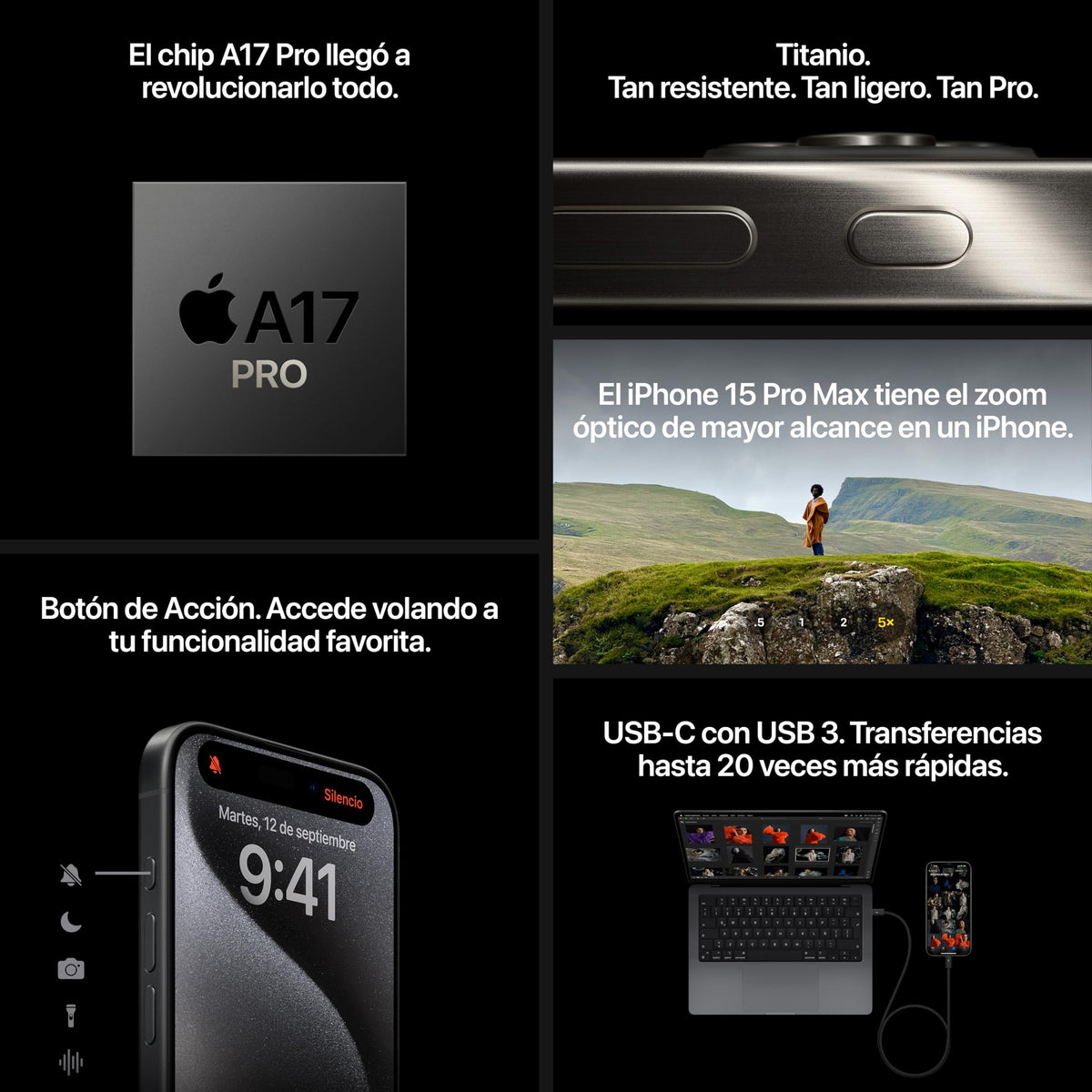 Apple iPhone 15 Pro MAX (256 GB) - Titanio Azul (Reacondicionado)
