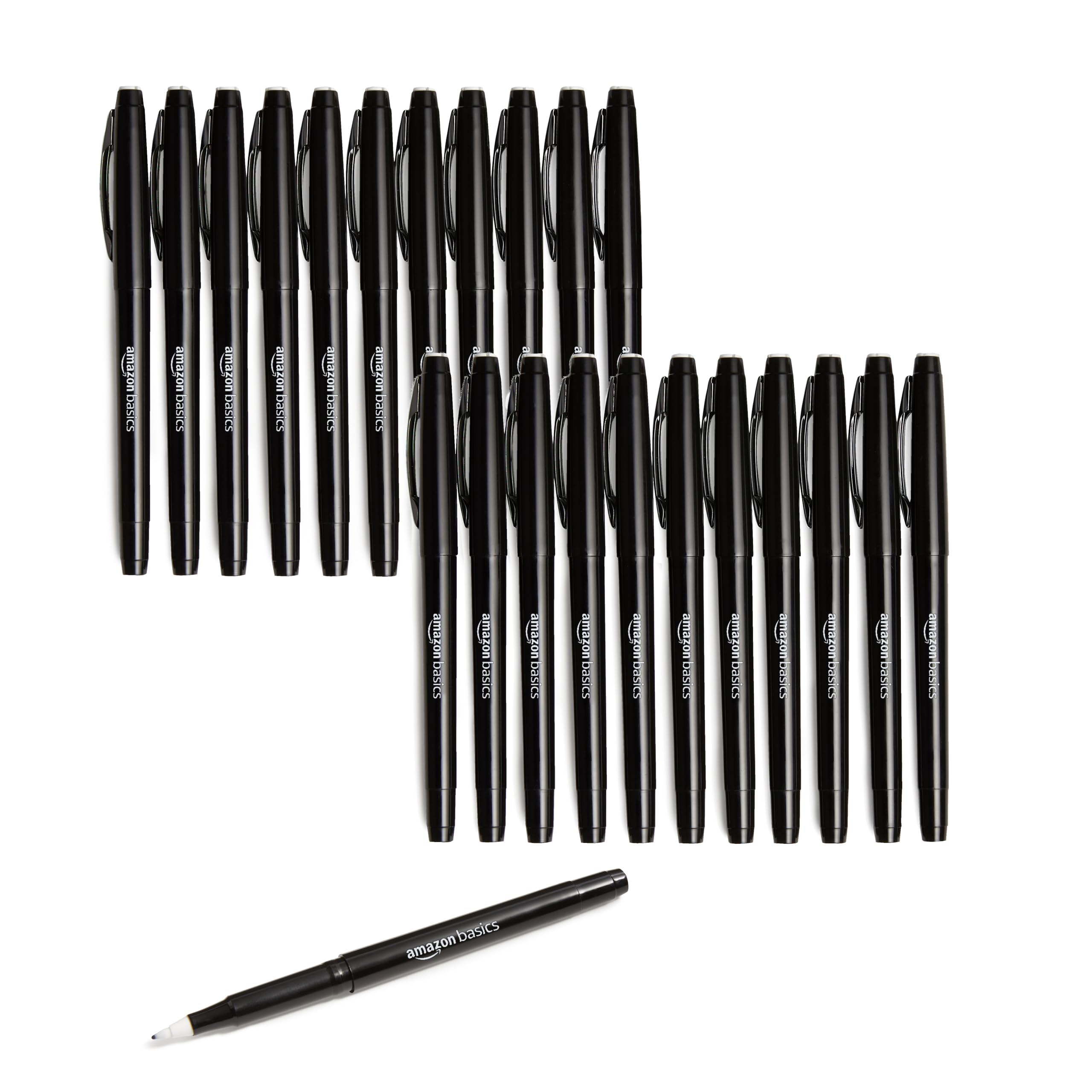 Amazon Basics Felt Tip Marker Pens, Versatile for Writing, Drawing, and Journaling, Black, 24-Pack