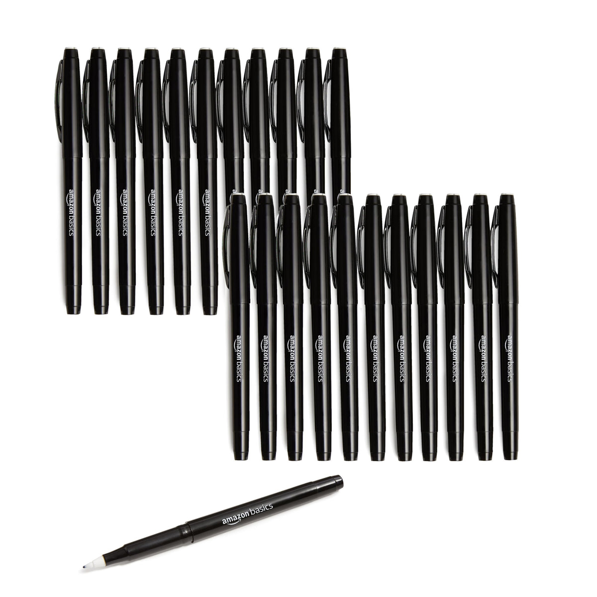 Amazon Basics Felt Tip Marker Pens, Versatile for Writing, Drawing, and Journaling, Black, 24-Pack