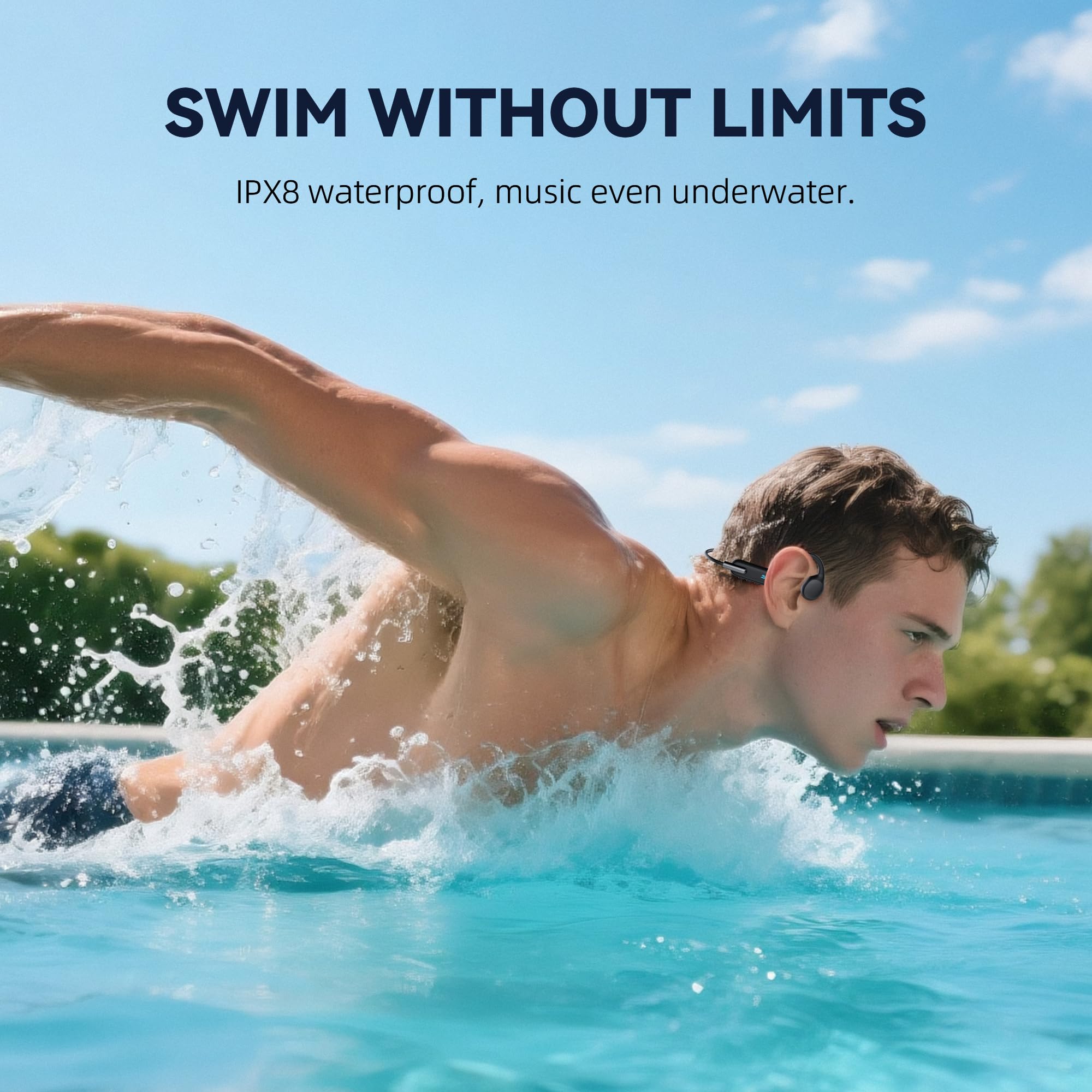 HIFI WALKER Audífonos para Nadar de Conducción Ósea, Audífonos Sumergibles IPX8 para Natación y Alberca, Bluetooth con Modo MP3 Integrado, Diseño Open Ear para Deportes Acuáticos