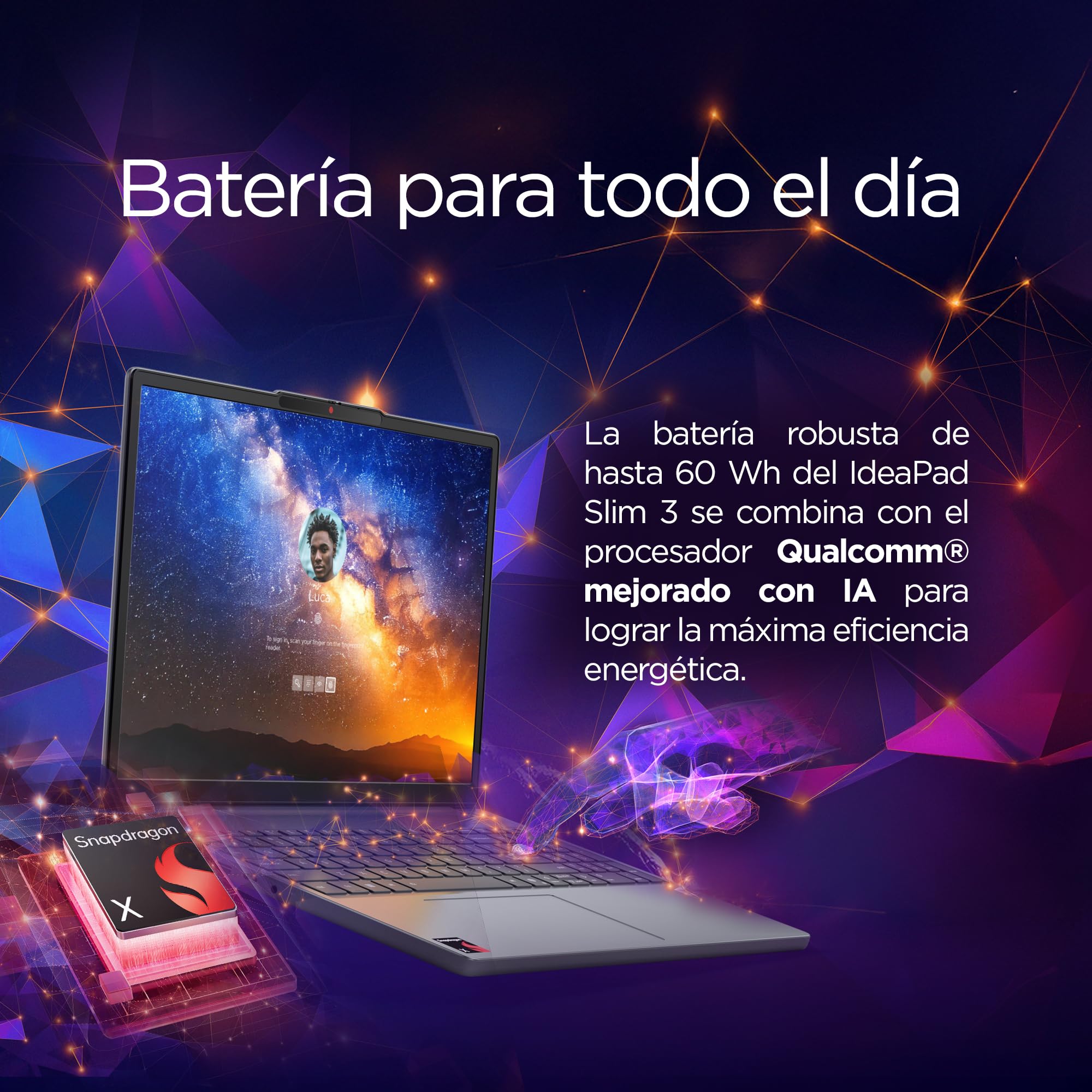 Laptop Lenovo Ideapad Slim 3 15Q8X10| 15.3" Snapdragon X| 24GB RAM 512GB SSD| Copilot+ PC