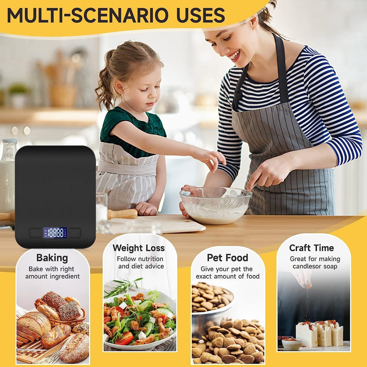 ZENSUKYE 10kg/1g Báscula de Cocina Peso Cocina Digital USB Recargable Balanza de Alimentos de Alta Precisión con Pantalla LCD y Funcion Tara