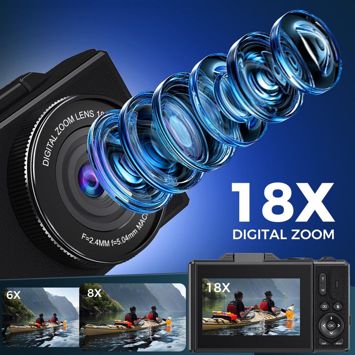 Cámara Digital 5K, Cámara Retro WiFi de 75 MP, Pantalla Giratoria de 3 Pulgadas, Camara de Vídeo UHD con Zoom Digital de 18 Aumentos y Enfoque Automático, Cámara Portátil de Viajes con Tarjeta 32GB SD