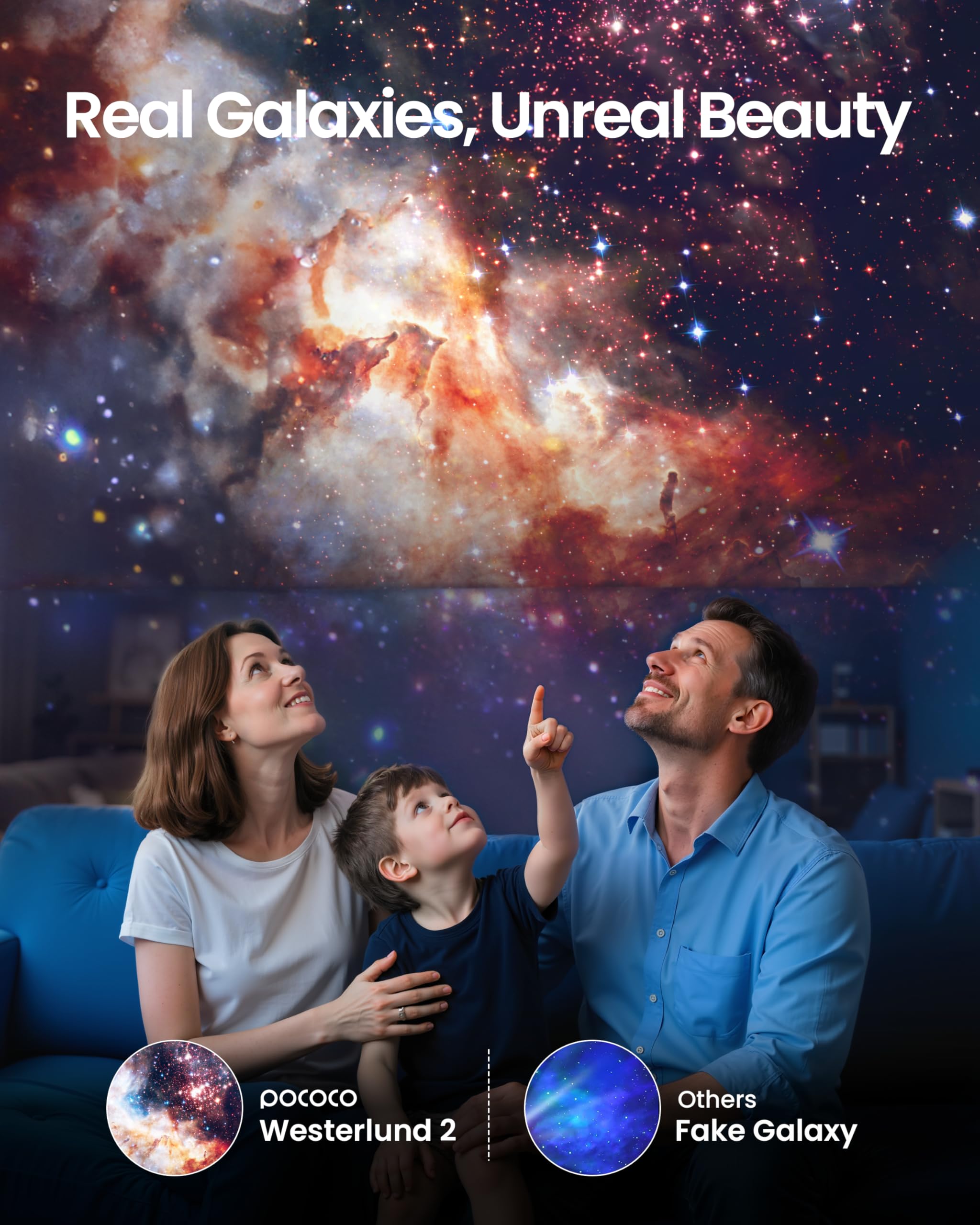 POCOCO Proyector Galaxy Star con lente de 2 m píxeles y discos 5 K, proyector de planetario para relajación, estudio y ayuda al sueño, incluye 2 películas, regalo ideal