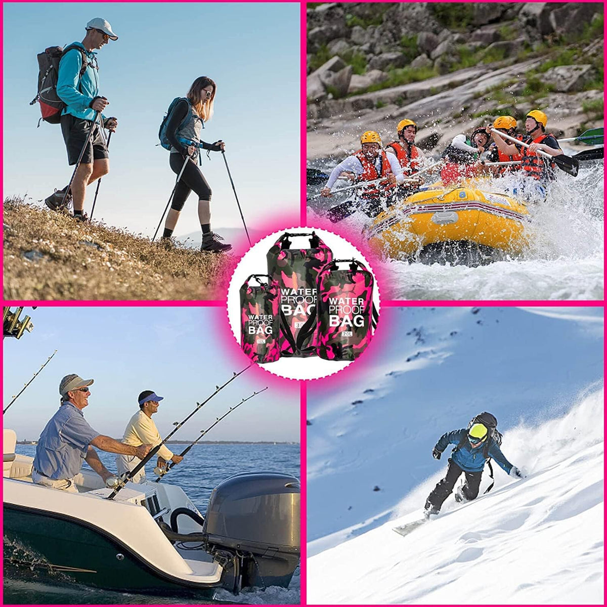 Bolsa Impermeable,Dry Bag 10l 20l 30l con Correa de Hombro Ajustable,Bolsa Estanca Impermeable para Kayak,Rafting,Natación, mochila impermeable para senderismo y deportes acuáticos. (Rosa roja, 10L)