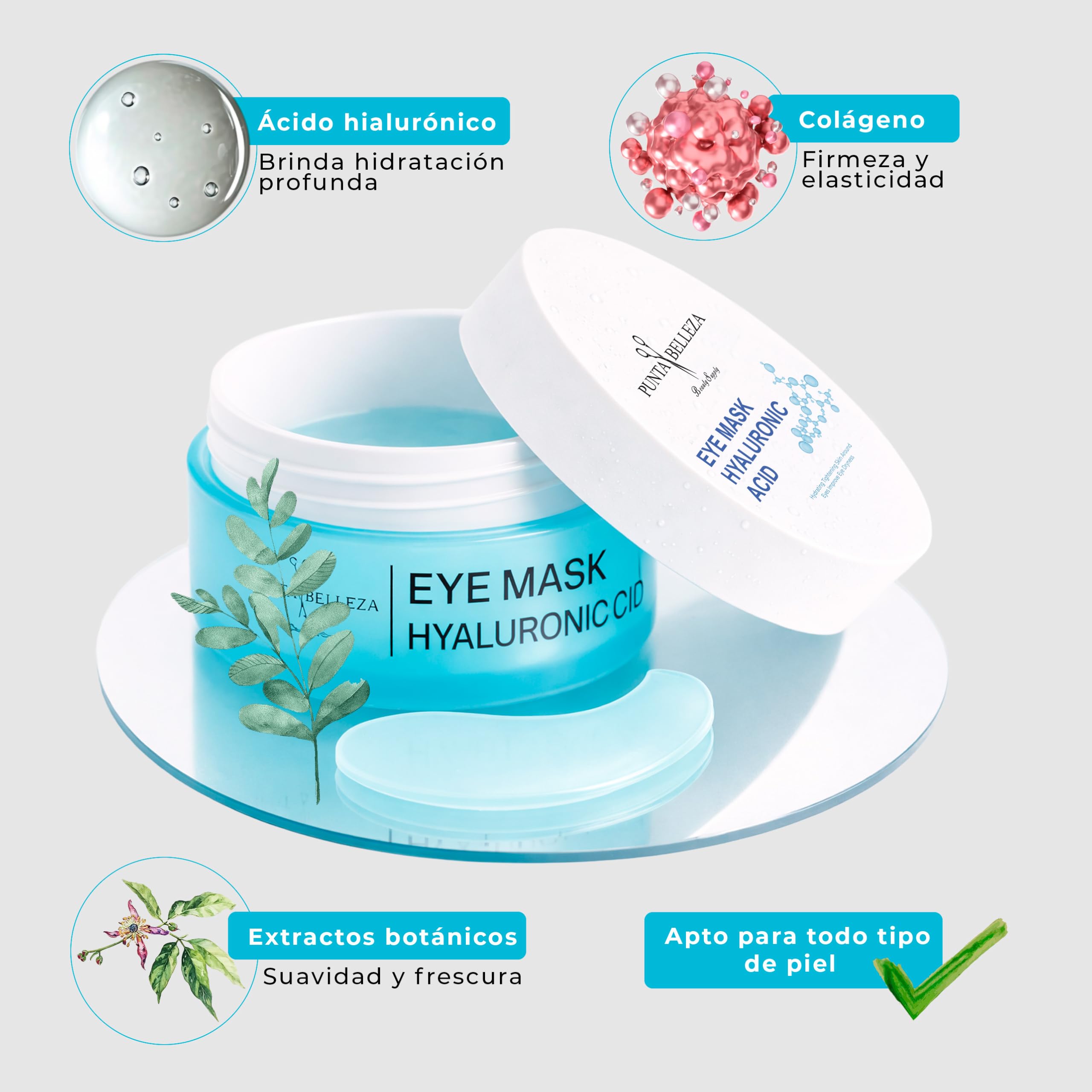 Punta Belleza | Parches para Ojos con Ácido Hialurónico y Glicerina | Hidrogel Hidratante Anti Ojeras, Bolsas y Líneas Finas | 60 Piezas