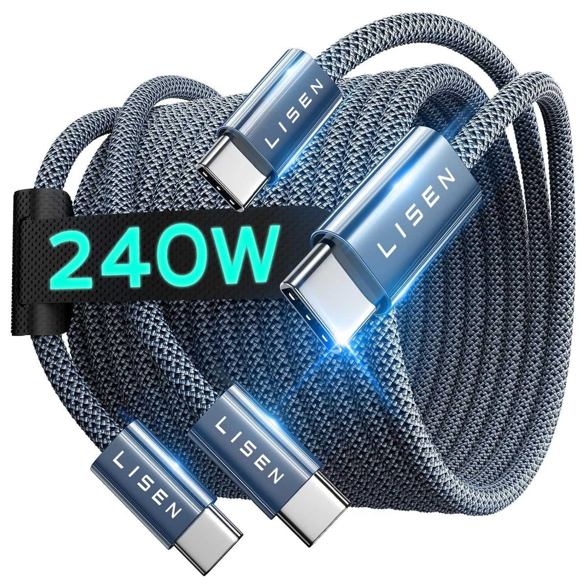 LISEN Cable USB C a USB C 240W 48V 5A [2M 2Paquete ] Cable Tipo C Carga Rápida Cable C a C Compatible con 100W 60W iPhone 16 Pro Max Macbook Pro Air iPad Samsung Galaxy S24/S23 Xiaomi