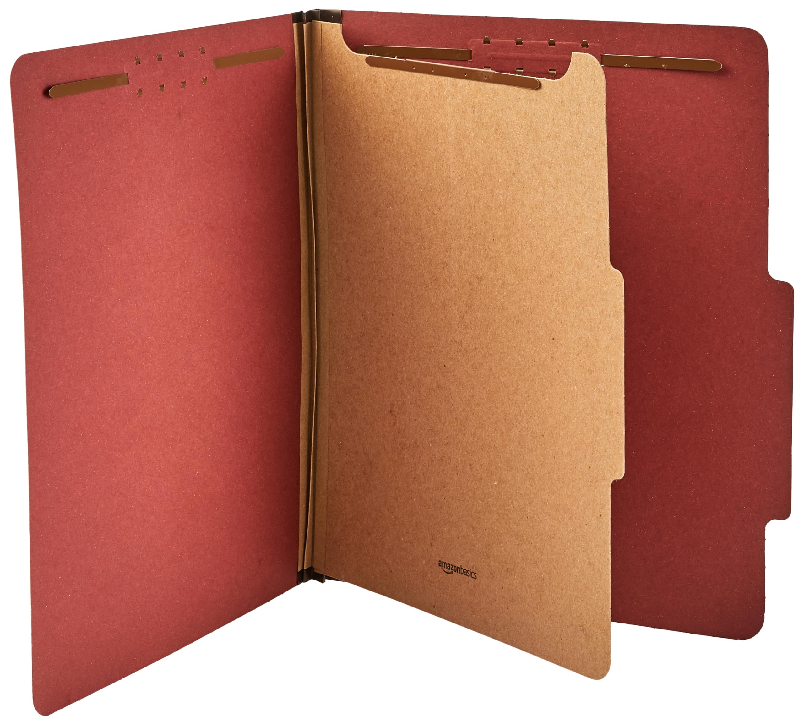 Amazon Basics Carpeta Clasificadora con Sujetadores, 100 % Reciclada, 1 Separador, Lomo Integrado de 5 cm, Tamaño Carta, Rojo, Paquete de 10