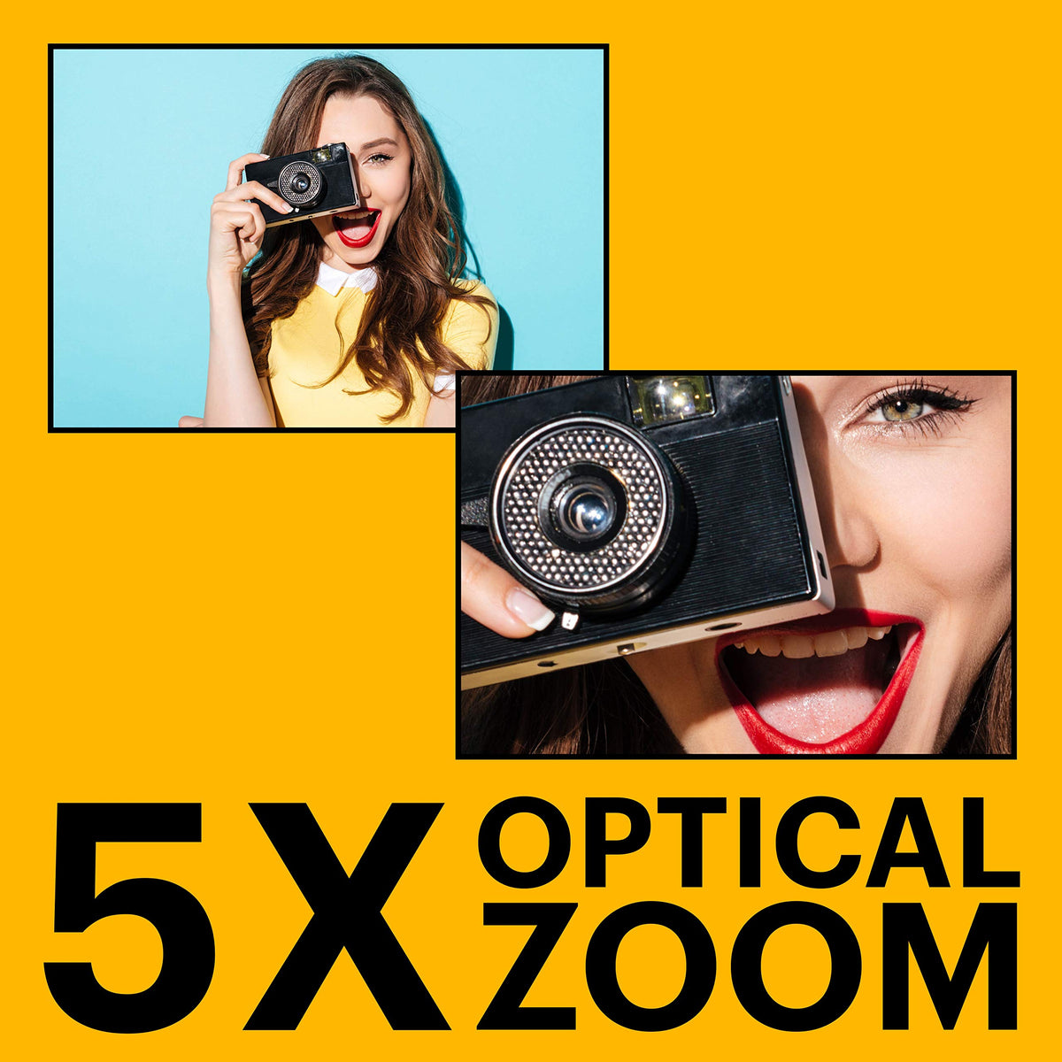 KODAK PIXPRO FZ55-BK Cámara Digital de 16 MP, Zoom óptico de 5 x 28 mm, Gran Angular, 1080P, Full HD, Video, cámara de vlogging LCD de 2.7 Pulgadas, Color Negro