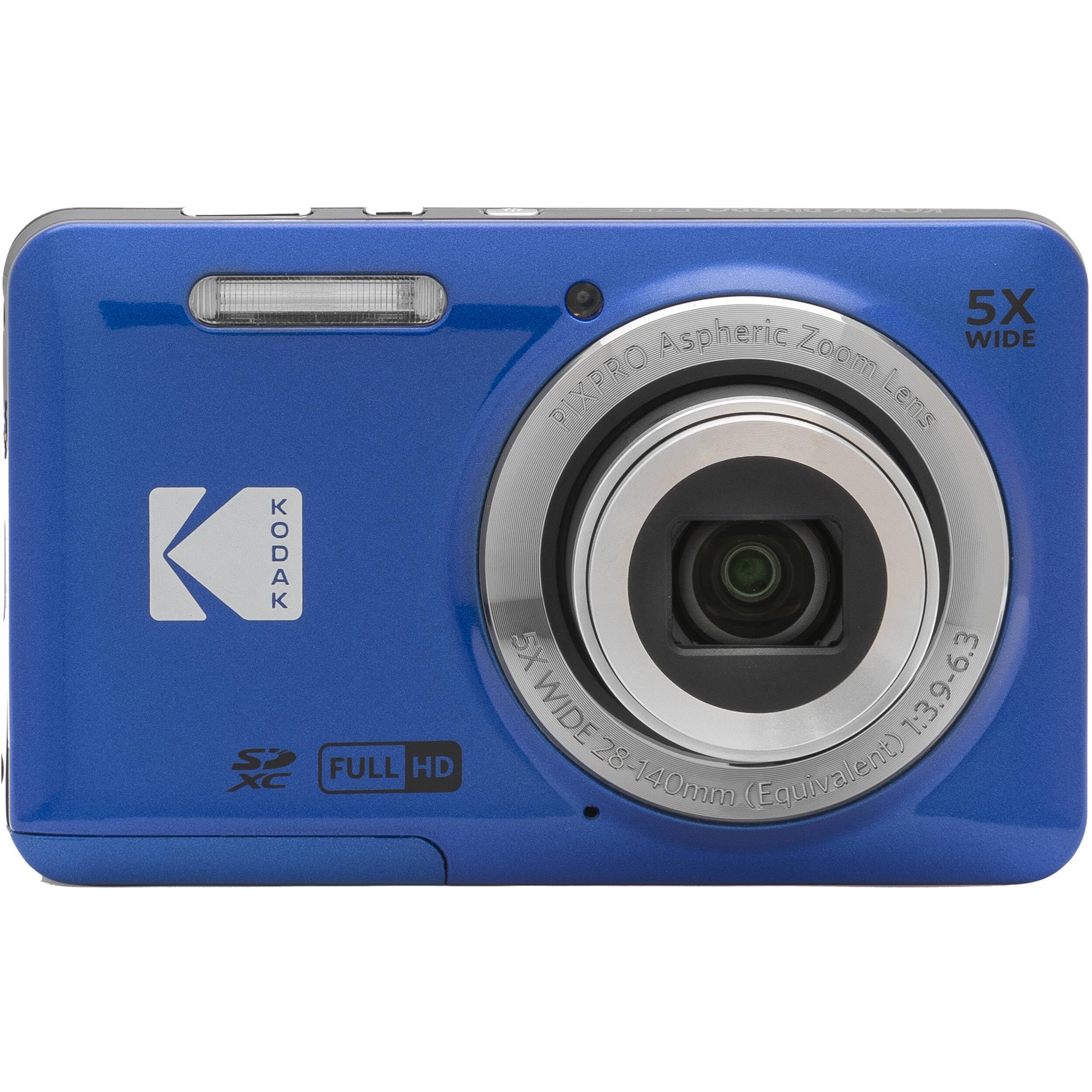 Kodak PIXPRO FZ55 - Cámara digital azul de 16 MP, zoom óptico de 5X, 28 mm, gran angular, 1080P, cámara LCD Full HD de 2,7 pulgadas, tarjeta y lector de 64 GB + funda + portafolios de memoria +