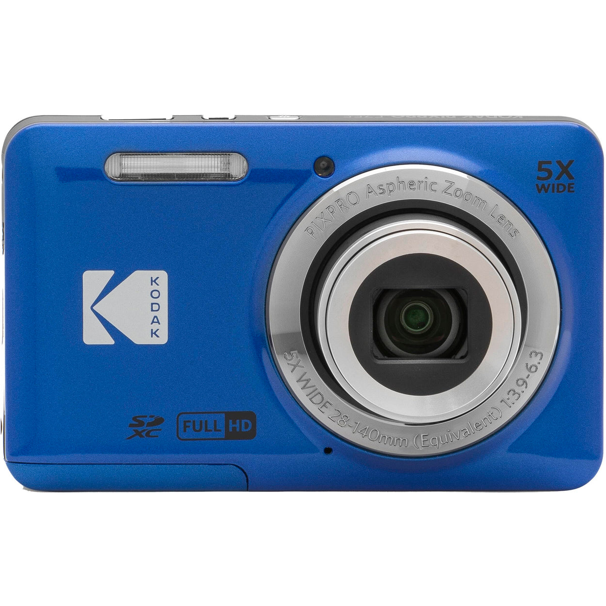 Kodak PIXPRO FZ55 - Cámara digital azul de 16 MP, zoom óptico de 5X, 28 mm, gran angular, 1080P, cámara LCD Full HD de 2,7 pulgadas, tarjeta y lector de 64 GB + funda + portafolios de memoria +