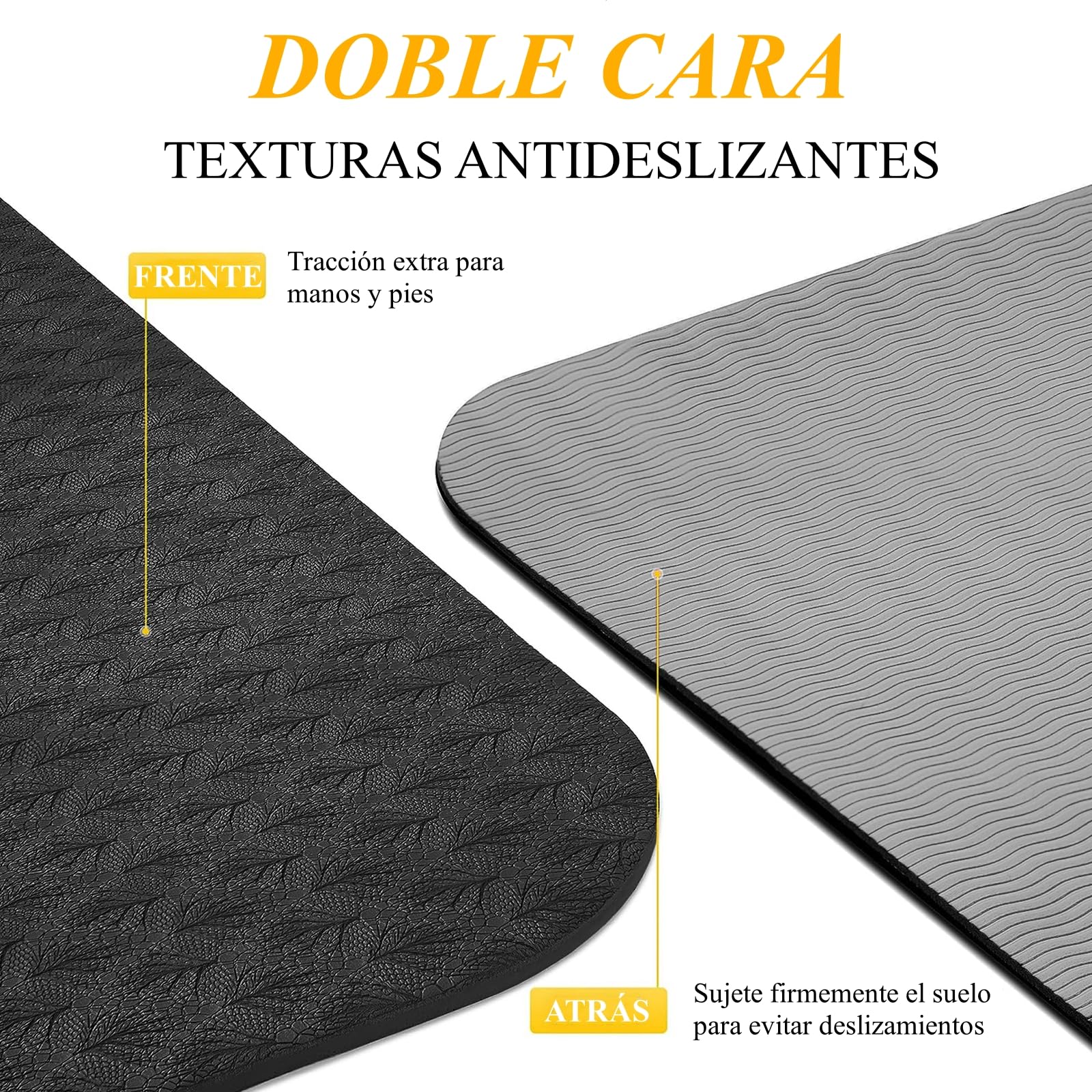 183 x 61CM Tapete de Yoga Antideslizante, Tapete para Ejercicio de Material TPE Ecológico, Portátil Esterilla para Yoga de 6mm Grosor, Tapete de Pilates Antiderrapante Grueso Mat de Ejercicio Gimnasio