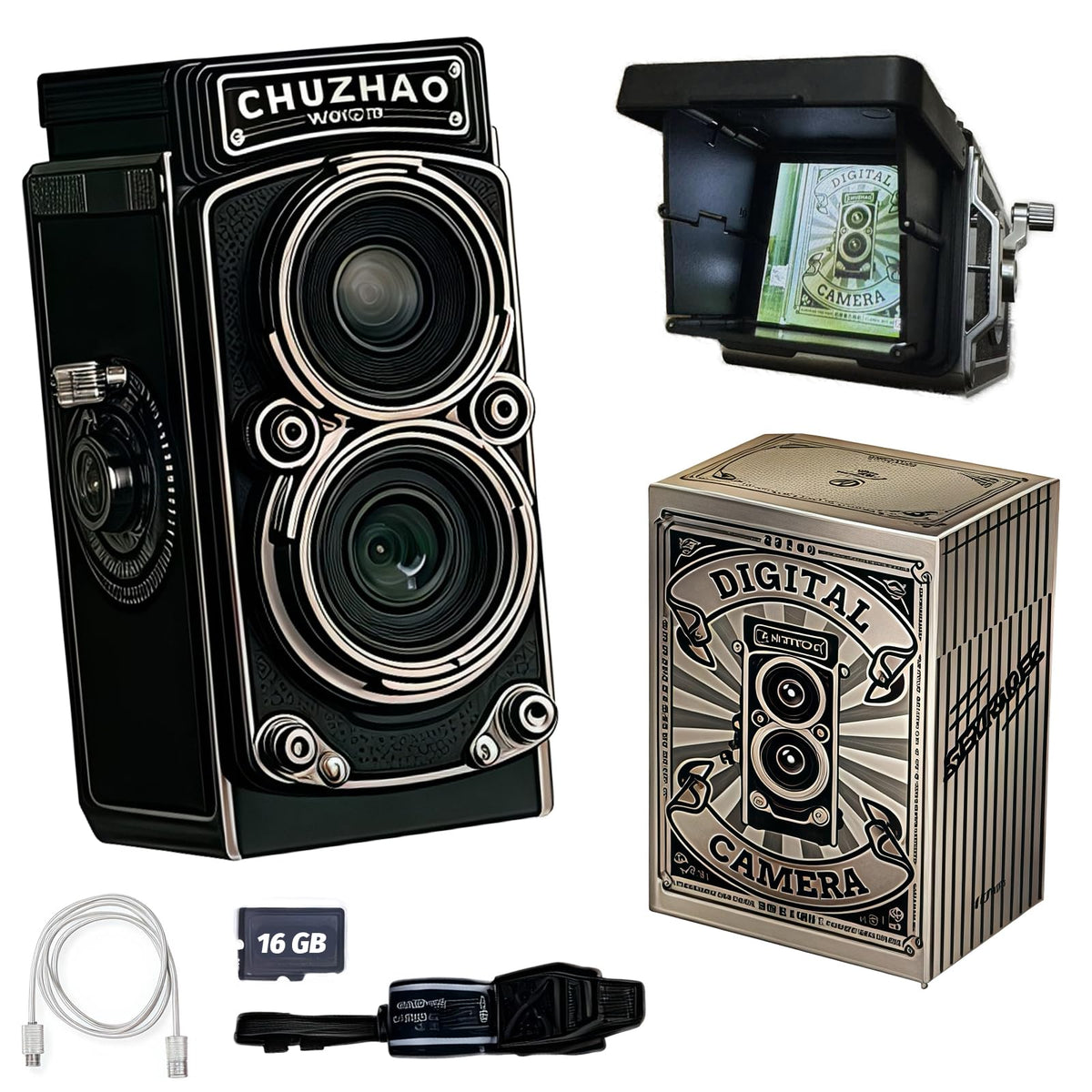 Mini cámara digital retro con tarjeta de 16 GB, enfoque automático de 12 MP, cámara de grabación de video pequeña FHD de 1080P, adecuada para principiantes, adolescentes, adultos y niños. (con