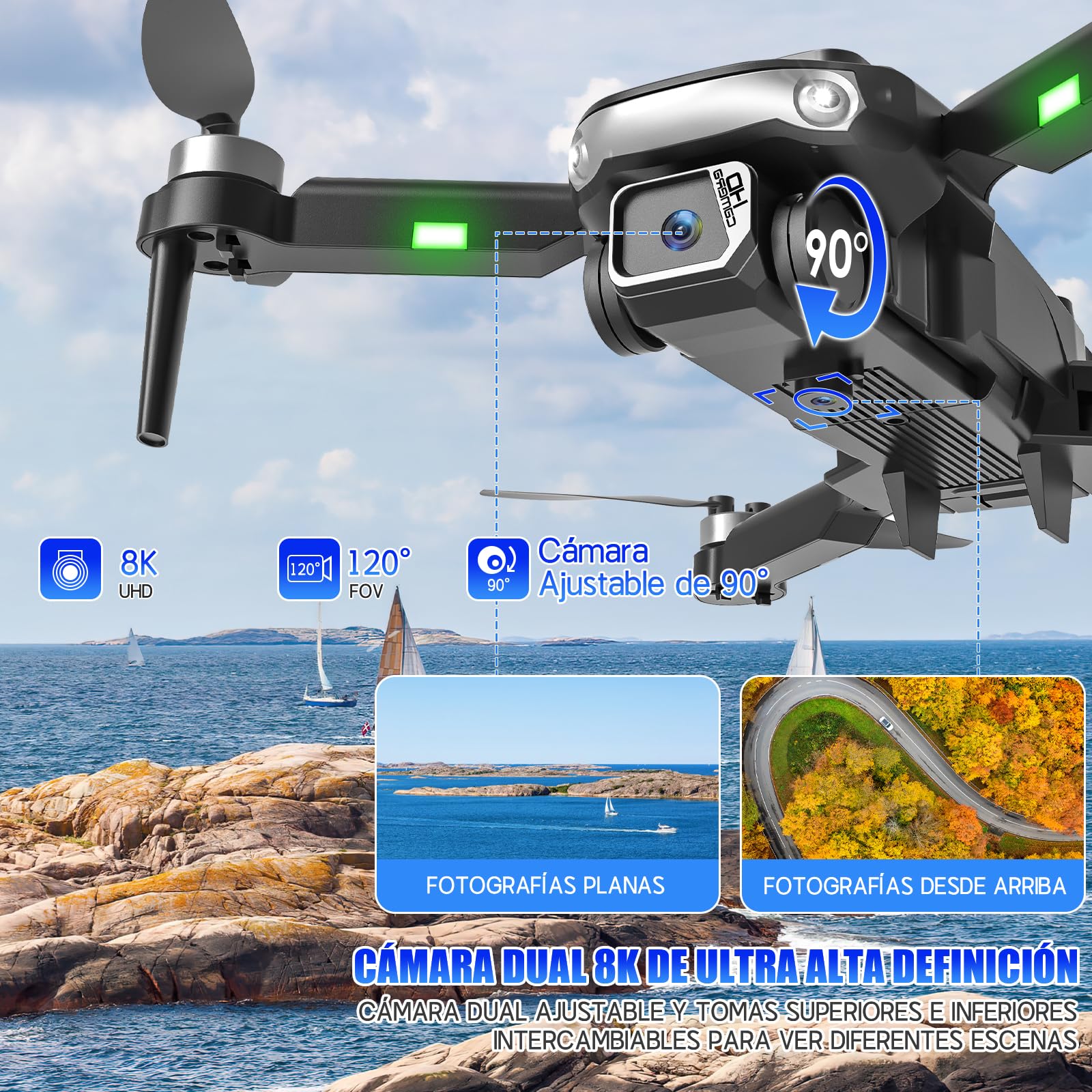 DAQI Drone con Cámara 8K, S165 Mini Drone con Motor sin Escobillas, 2 Baterías, Funda Protectora, Vuelo de Trayectoria y Evitación Inteligente de Obstáculos, Drone para Niños Adultos Principiantes
