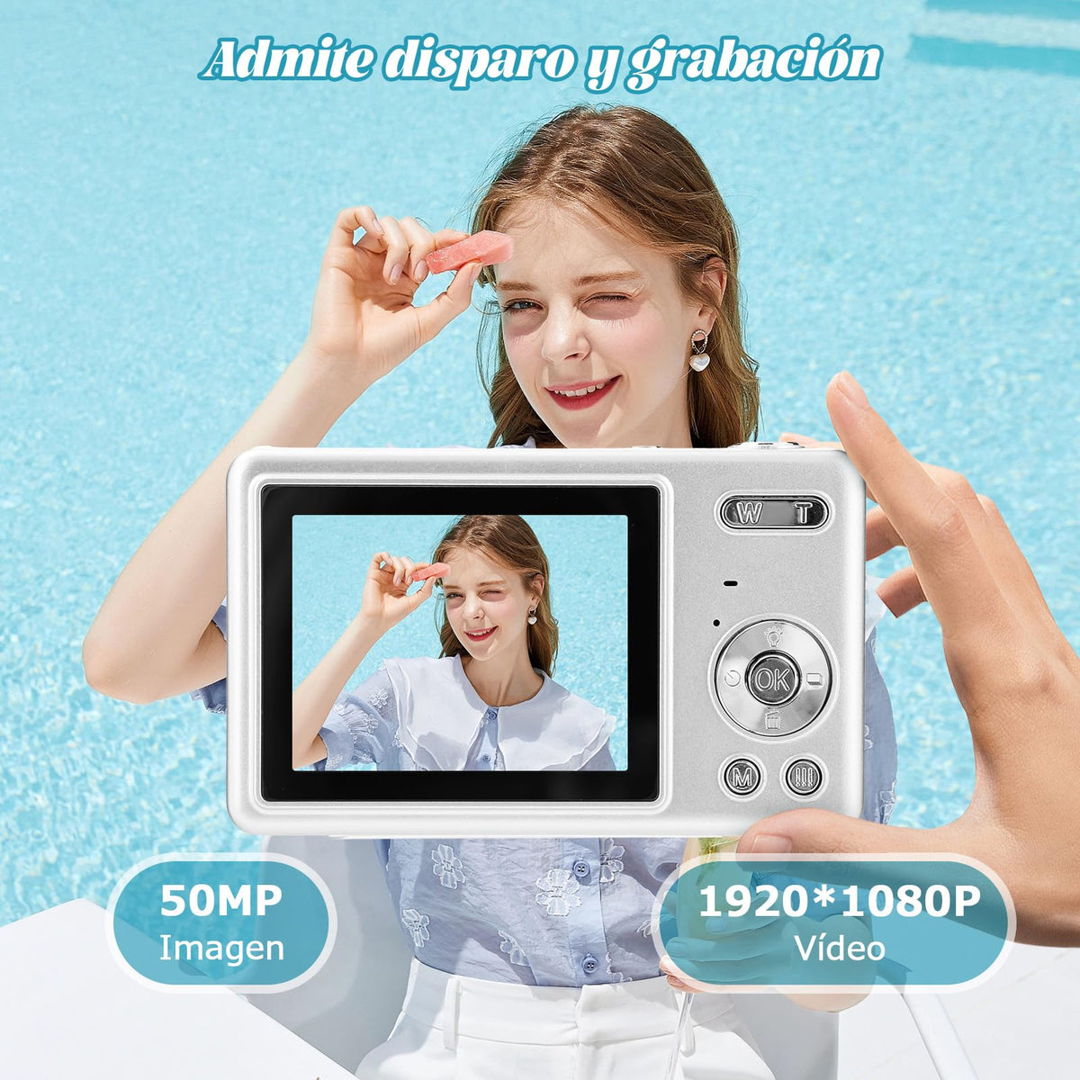 KOZFULE Cámara Digital, HD 1080P 50MP Vlogging, Camara Fotografica con Tarjeta 32GB, Enfoque Automático con Zoom 16X, Disparo Continuo, Pantalla IPS de 2.4'', Camara Regalo para Niños y Niñas