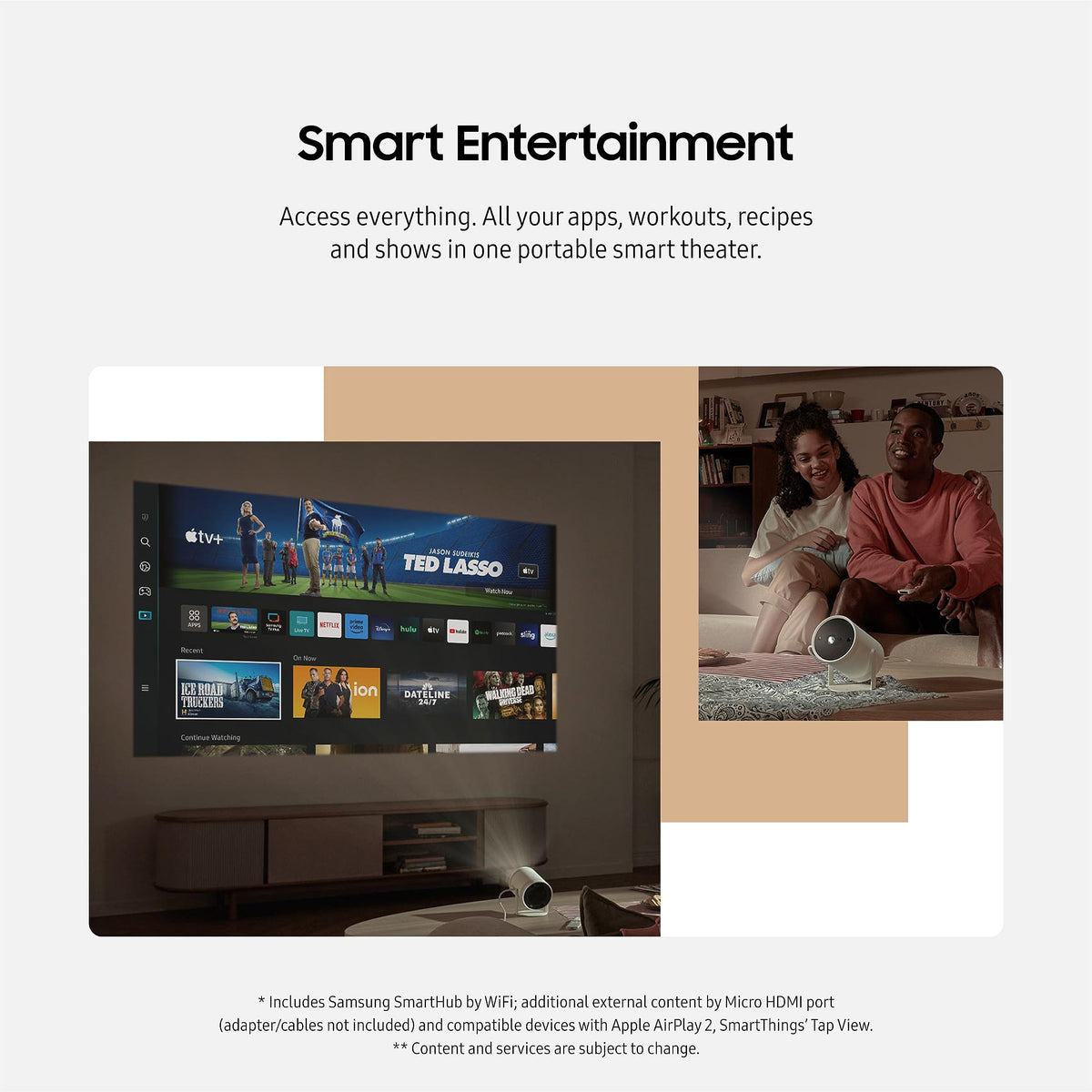 Samsung 30" - 100" The Freestyle 2nd Gen con Gaming Hub Proyector portátil Inteligente, FHD, HDR, Experiencia de Cine en casa con visualización Grande, Sonido 360, Modelo SP-LFF3CLAXXZA, Modelo 2023