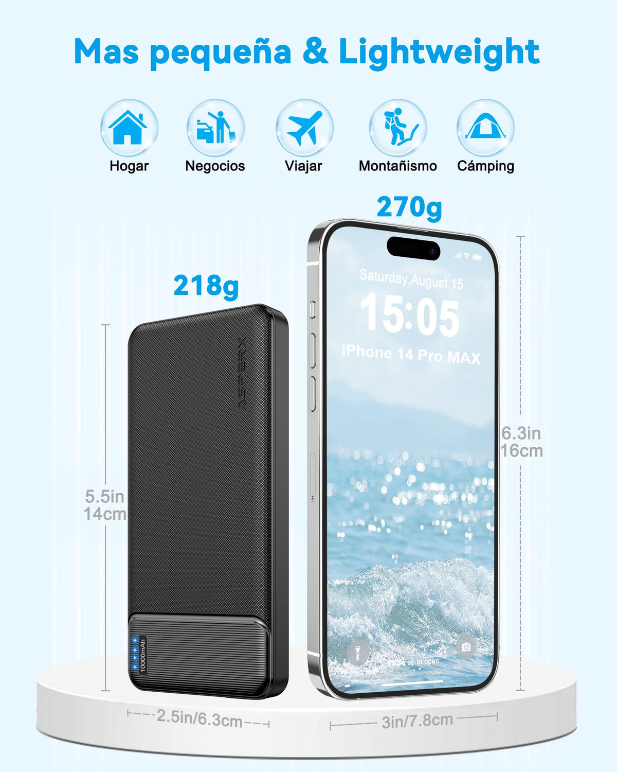 AsperX 2-Pack Power Bank 10000mAh bateria portatil USB c Pila portatil powerbank Carga rapida Cargador portatil with 3 Output Pila Recargable para iPhone 15 14 13 12 Xiaomi Google LG