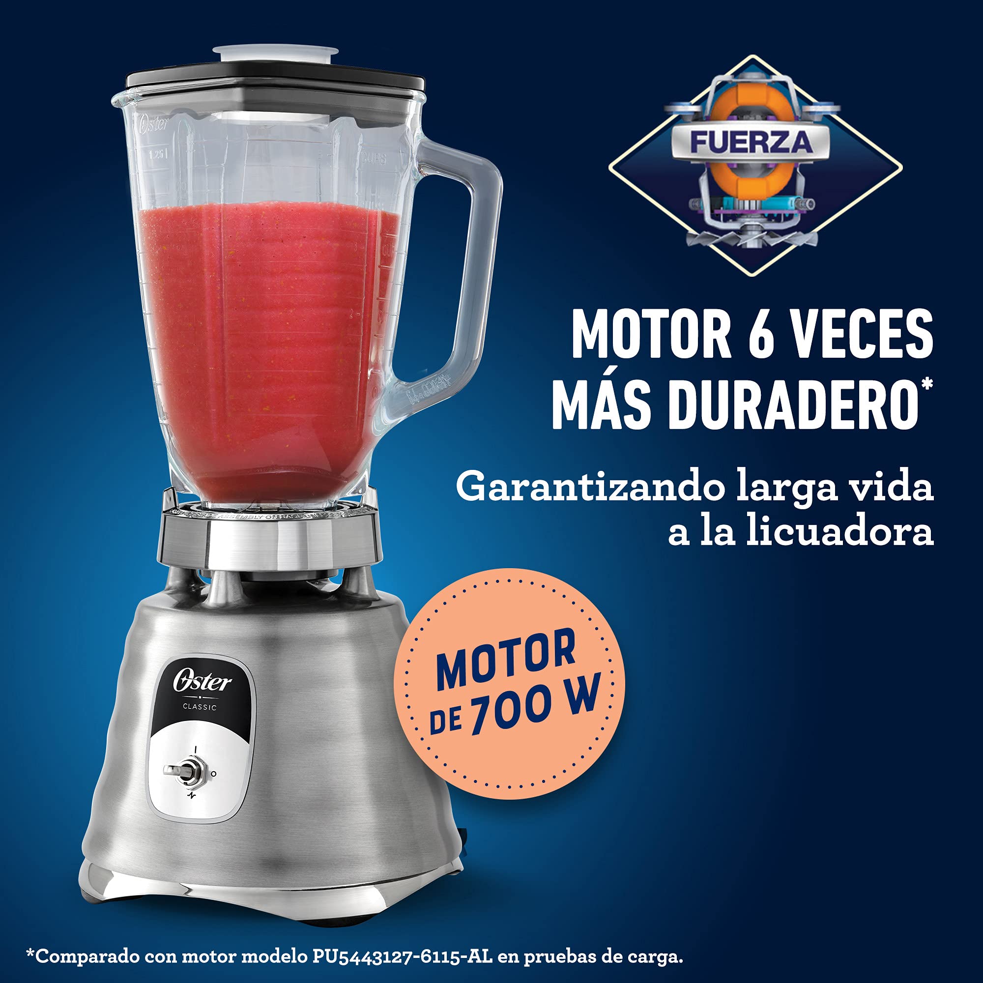 Oster® Licuadora clásica cromada 2 velocidades vaso de vidrio BLST4127013