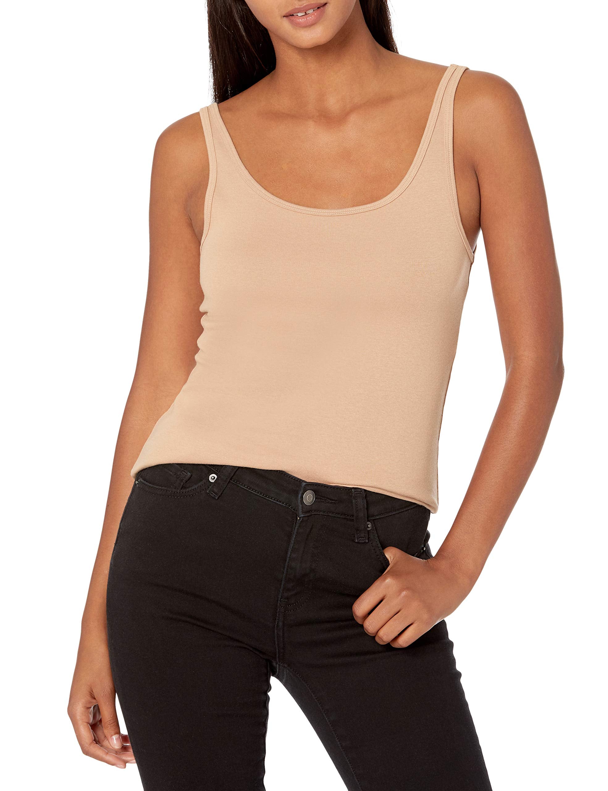 Amazon Essentials - Camiseta sin mangas de tirantes delgados para mujer, paquete de 2, color beige medio, talla G